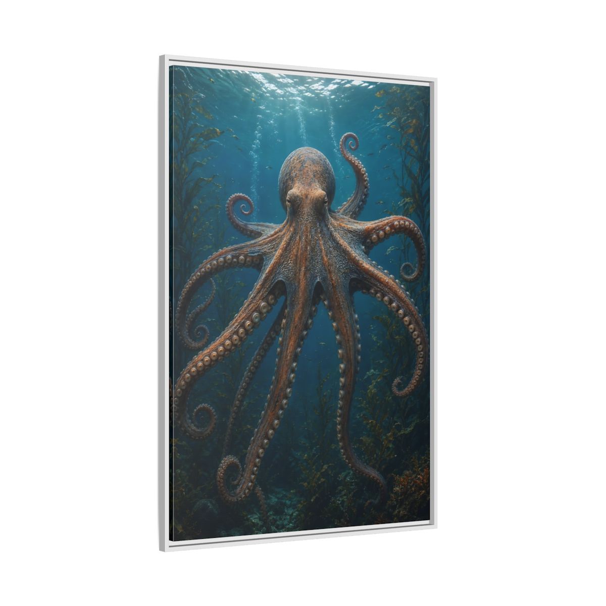 Side Mockup 7. Nature Octopus Blue And Orange shown as stretched canvas wall art
