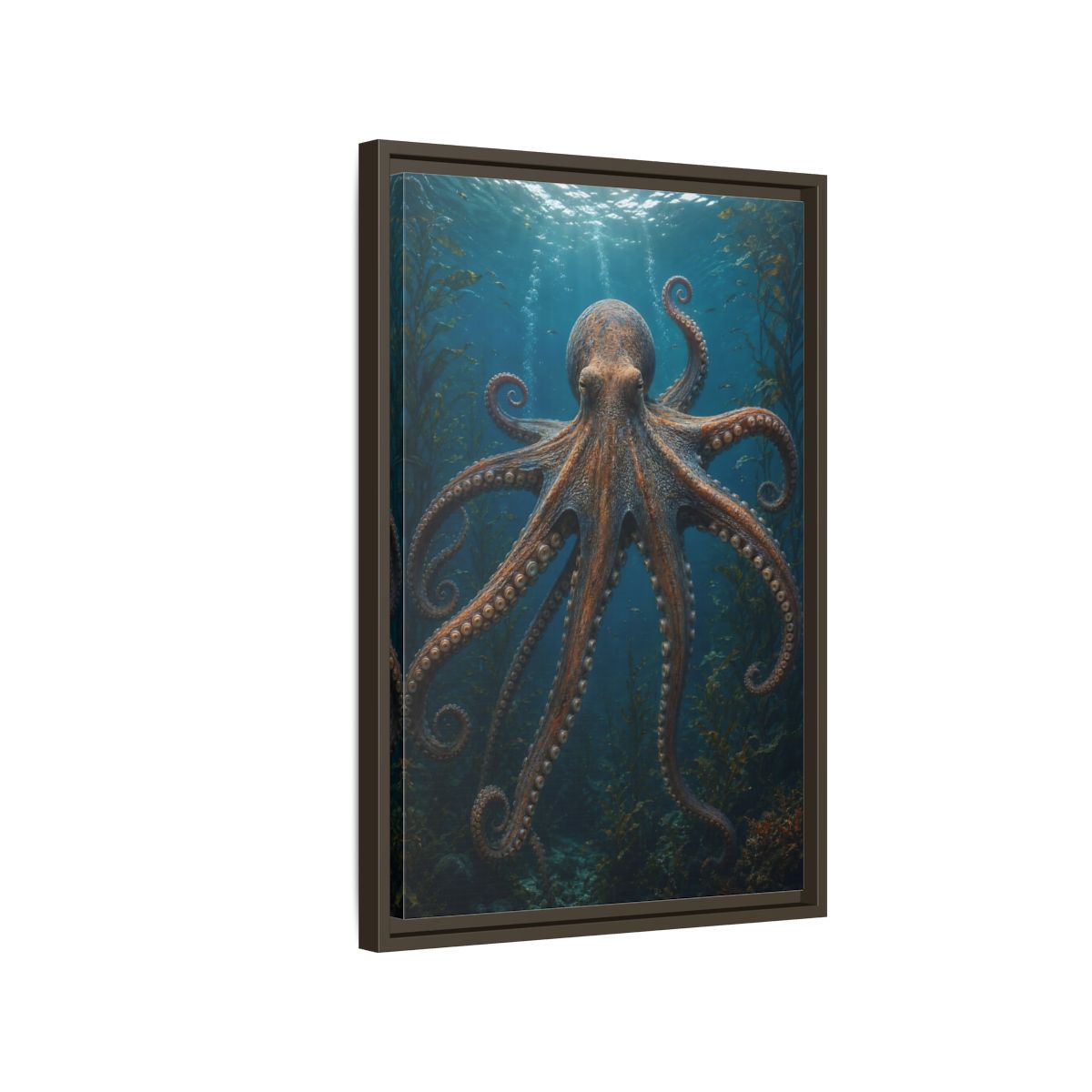 Side Mockup 2. Nature Octopus Blue And Orange shown as stretched canvas wall art