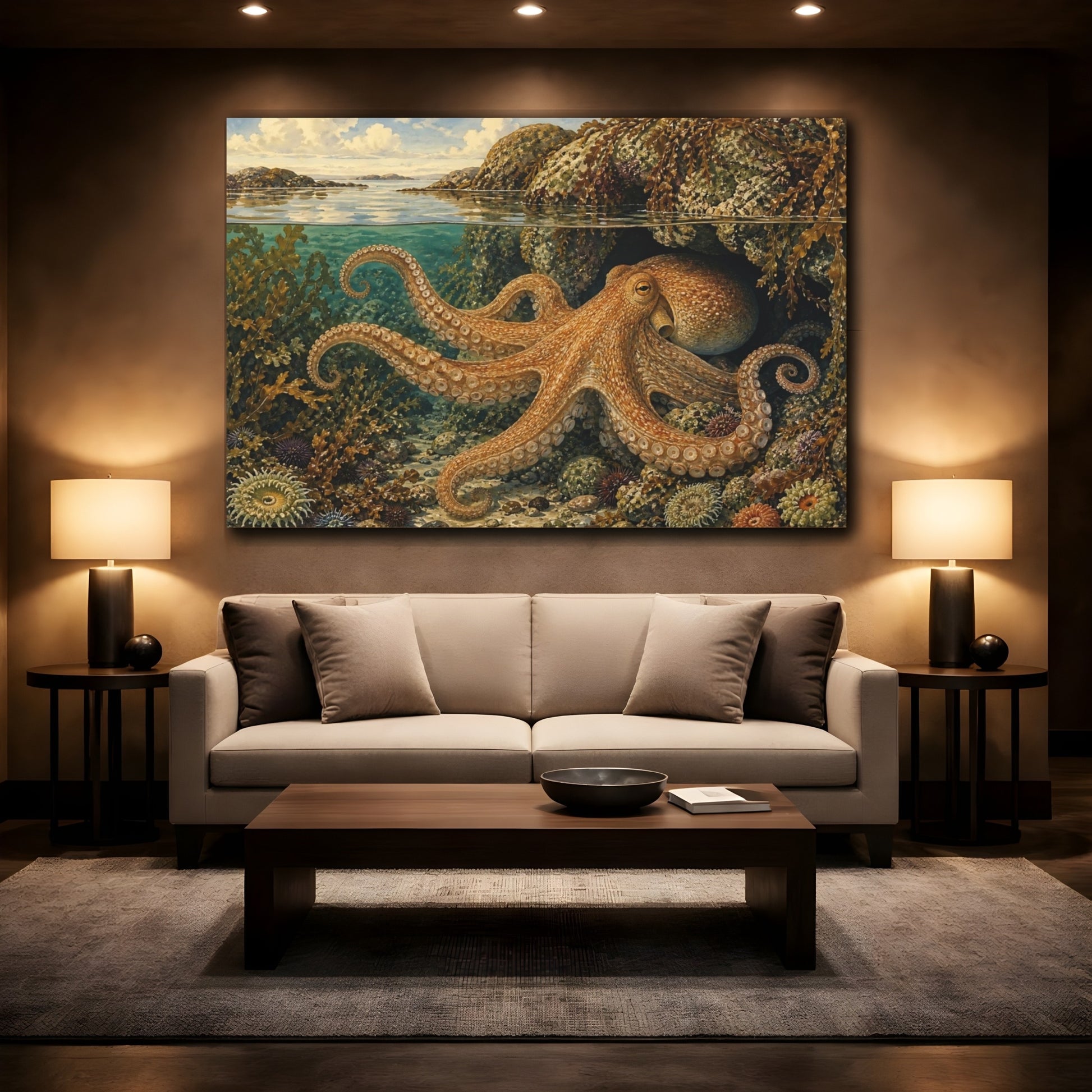 Mockup 2. Nature Octopus Underwater Octopus shown as stretched canvas wall art