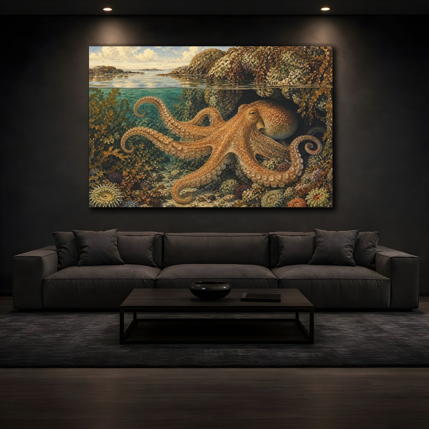 Mockup 3. Nature Octopus Underwater Octopus shown as stretched canvas wall art