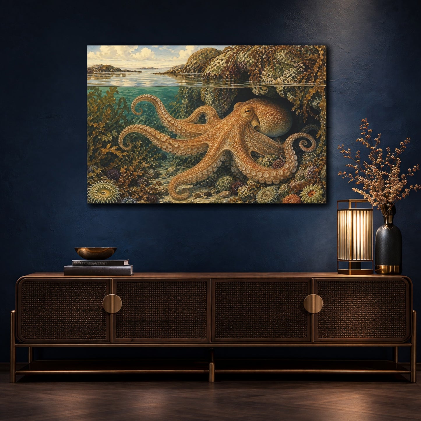 Mockup 4. Nature Octopus Underwater Octopus shown as stretched canvas wall art