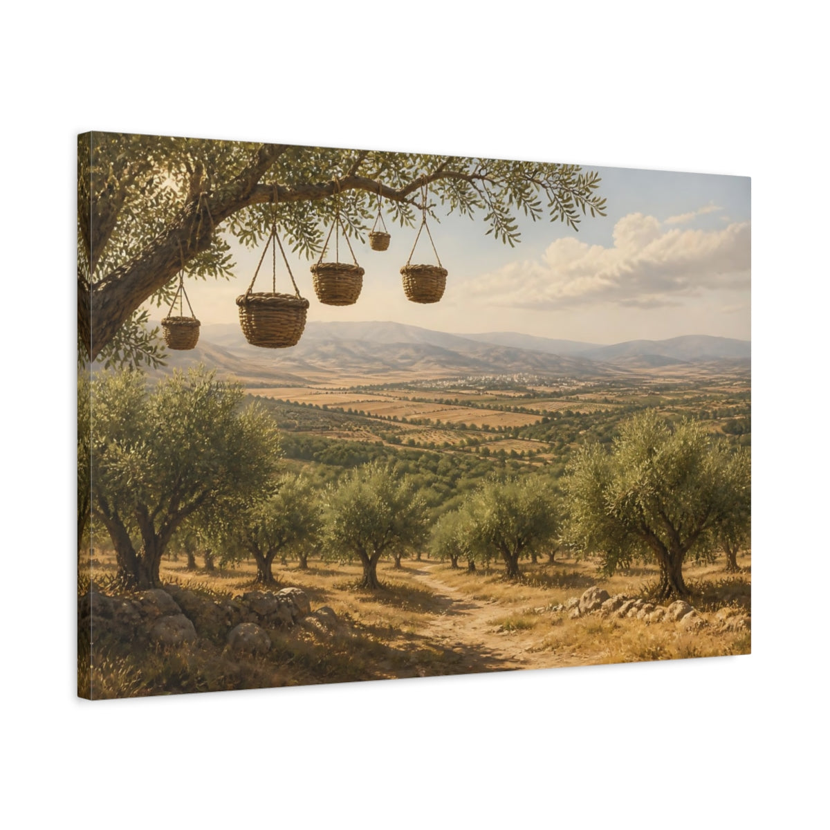 Side Mockup 2. Nature Olive Grove Green Landscape shown as stretched canvas wall art
