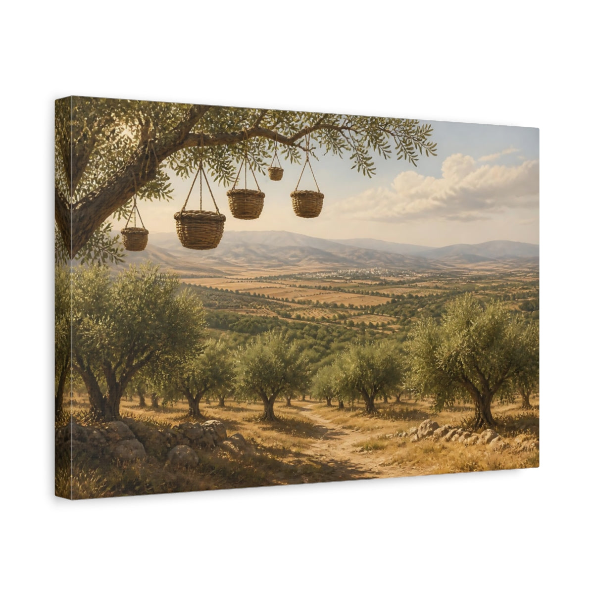 Side Mockup 4. Nature Olive Grove Green Landscape shown as stretched canvas wall art