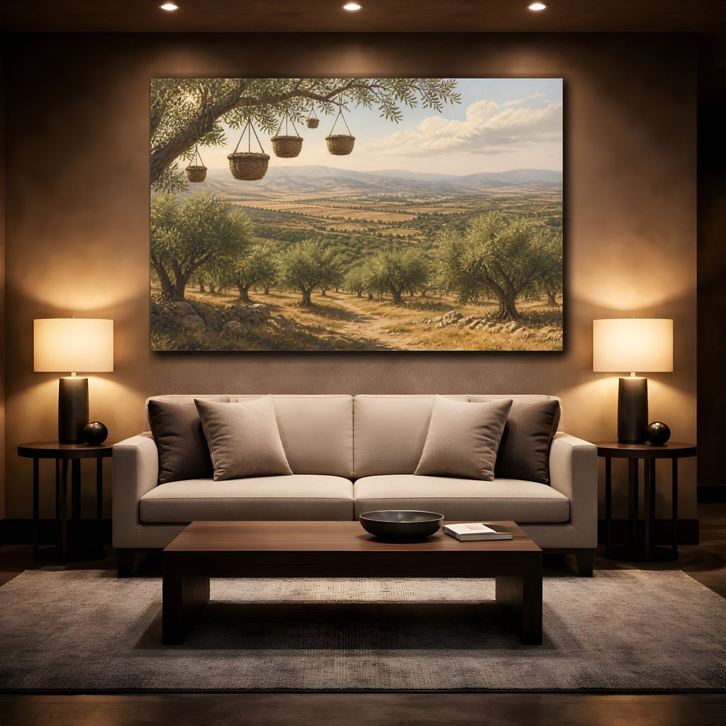 Mockup 2. Nature Olive Grove Green Landscape shown as stretched canvas wall art