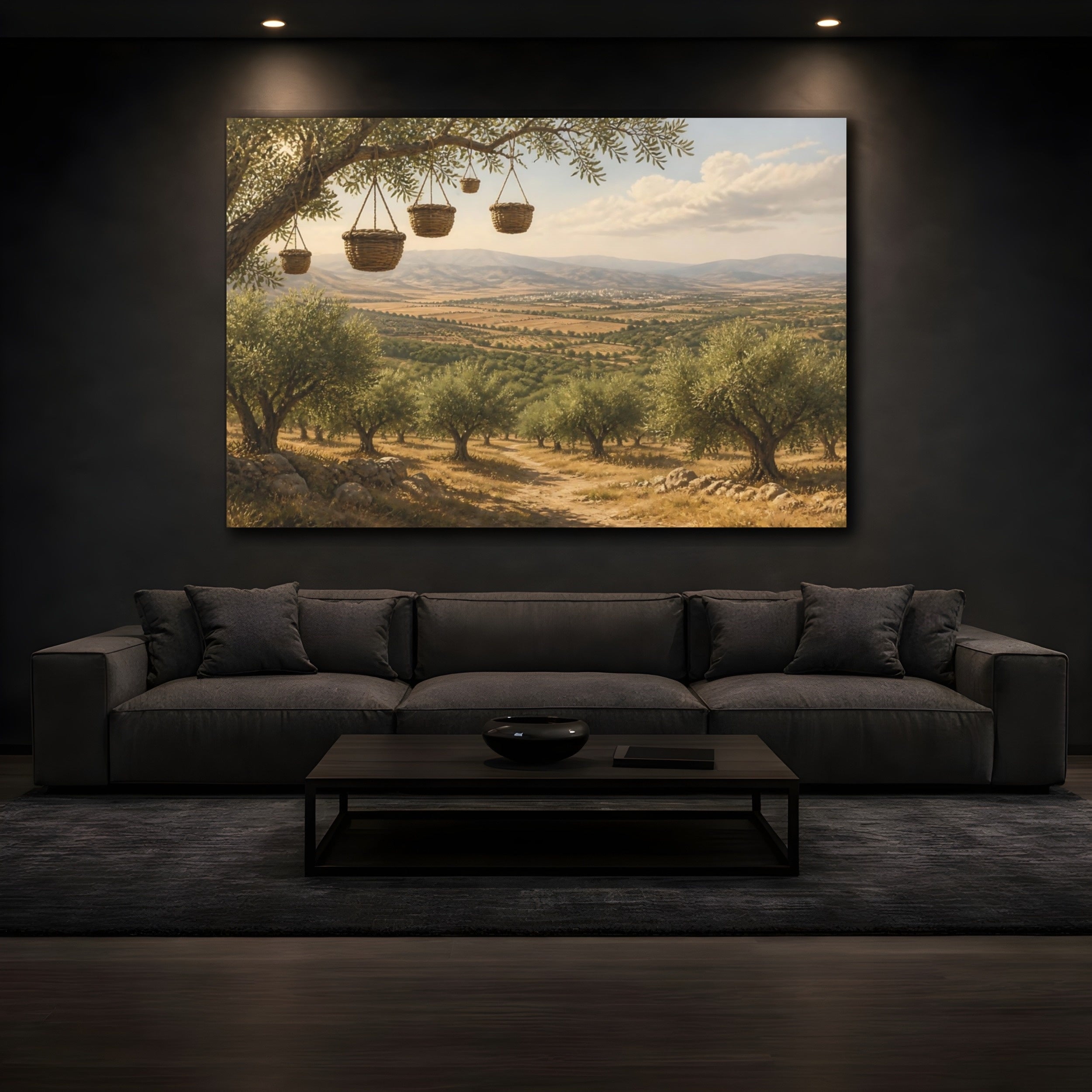 Mockup 3. Nature Olive Grove Green Landscape shown as stretched canvas wall art