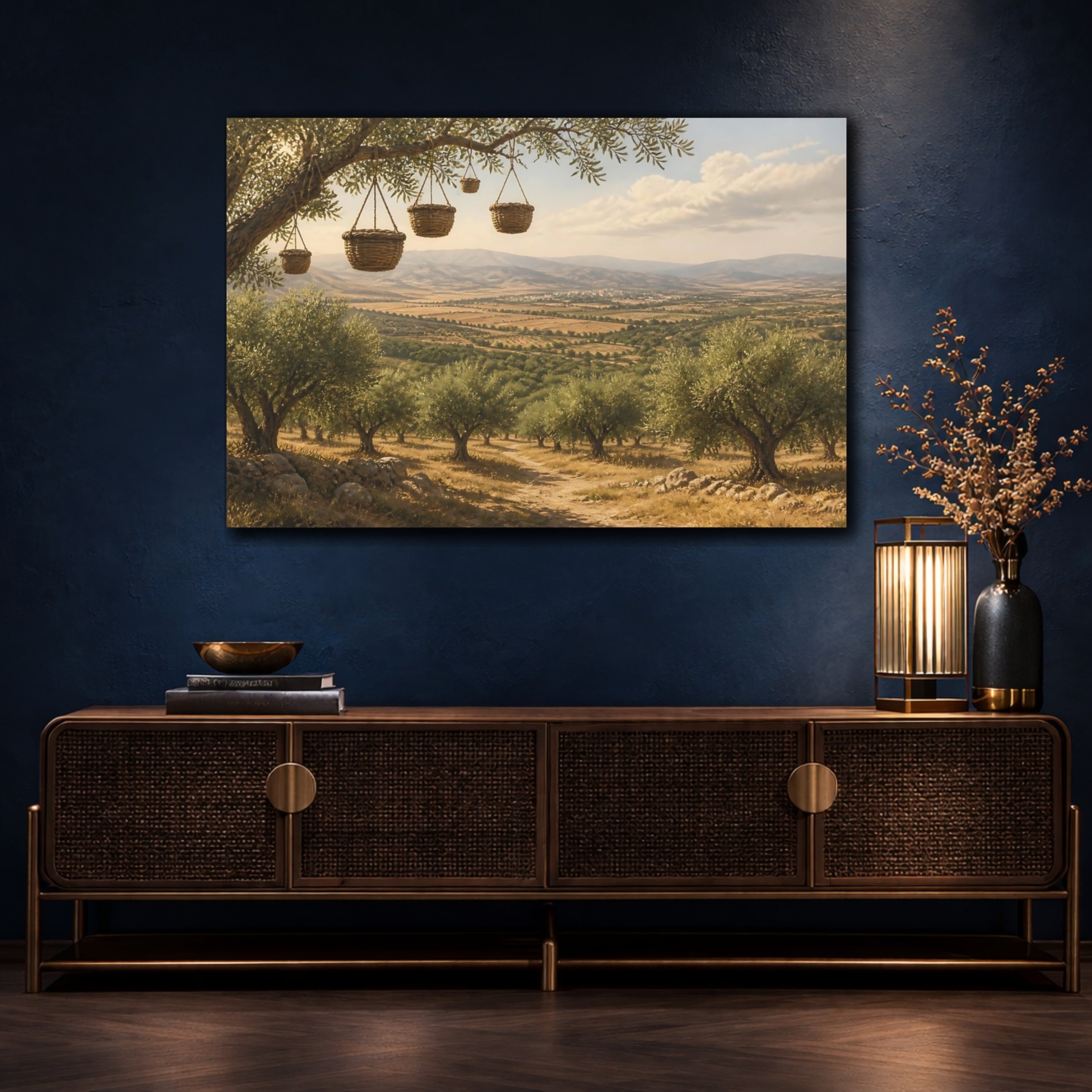 Mockup 4. Nature Olive Grove Green Landscape shown as stretched canvas wall art