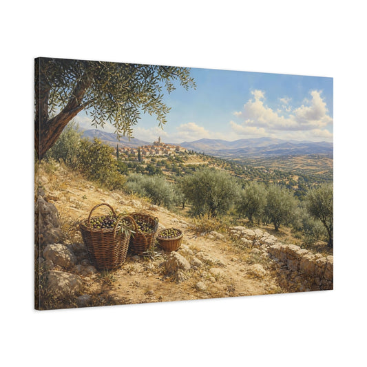 Main Mockup. Nature Olive Grove Mediterranean Landscape shown as stretched canvas wall art