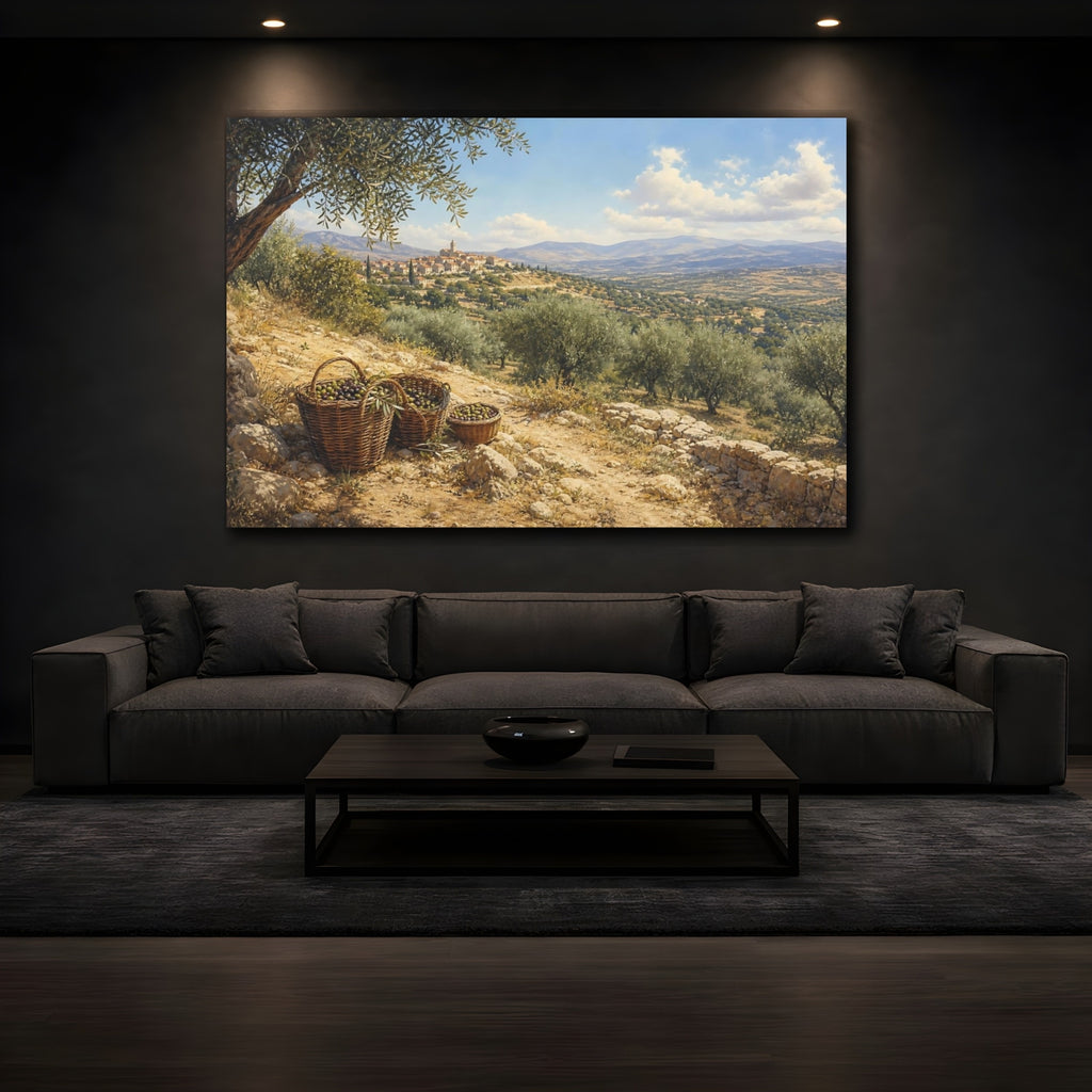Mockup 3. Nature Olive Grove Mediterranean Landscape shown as stretched canvas wall art