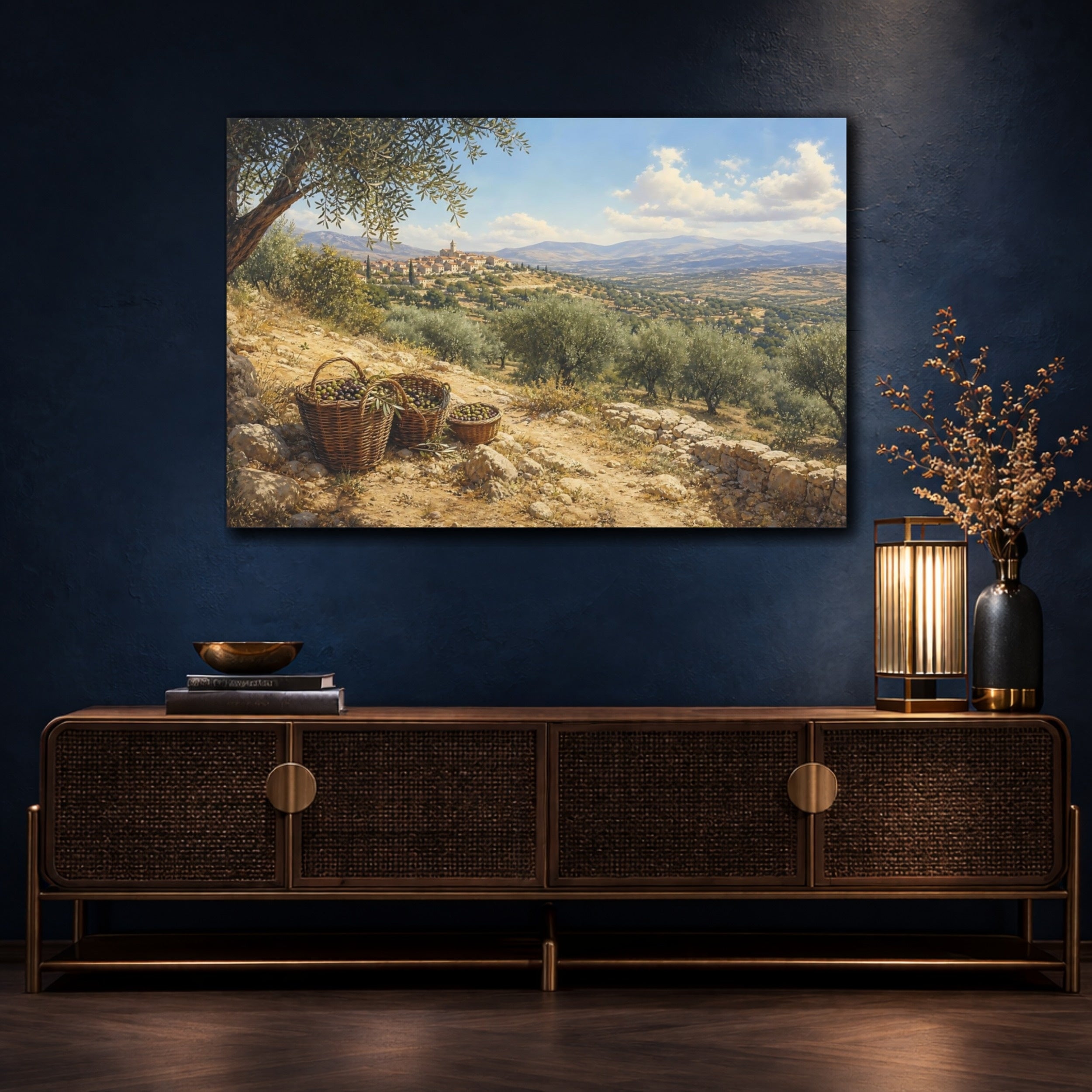 Mockup 4. Nature Olive Grove Mediterranean Landscape shown as stretched canvas wall art