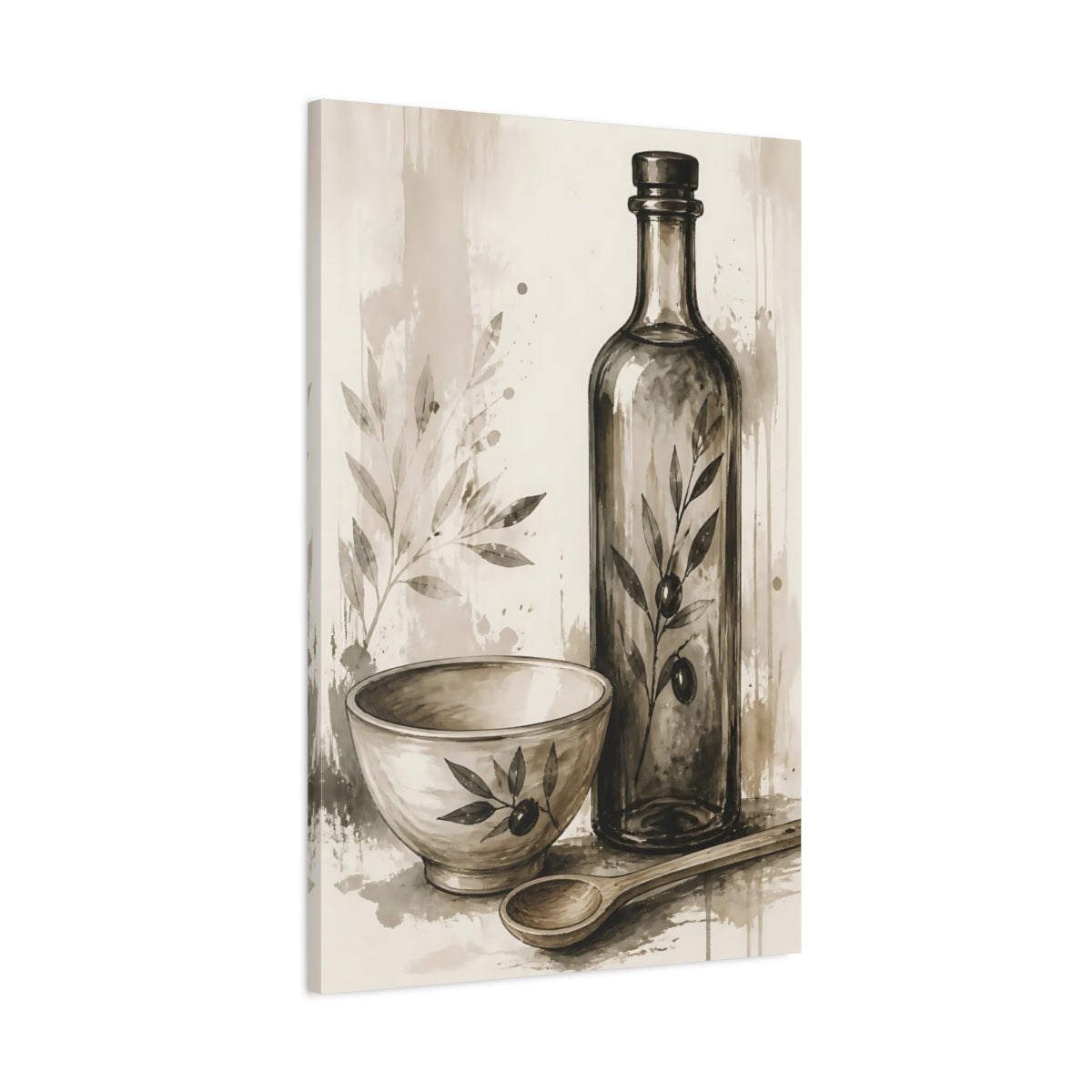 Main Mockup. Nature Olive Still Life Brown And Beige shown as stretched canvas wall art