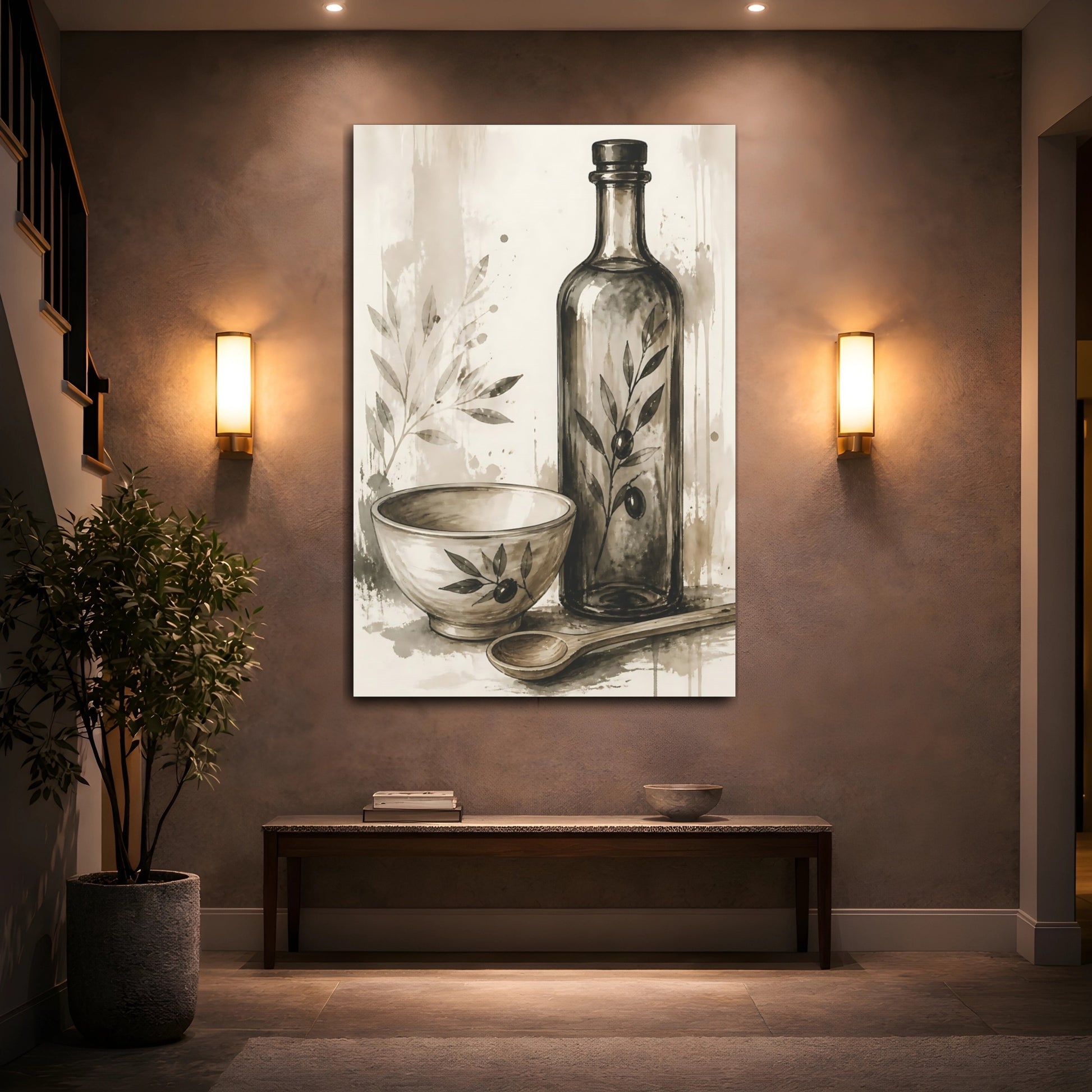 Mockup 2. Nature Olive Still Life Brown And Beige shown as stretched canvas wall art