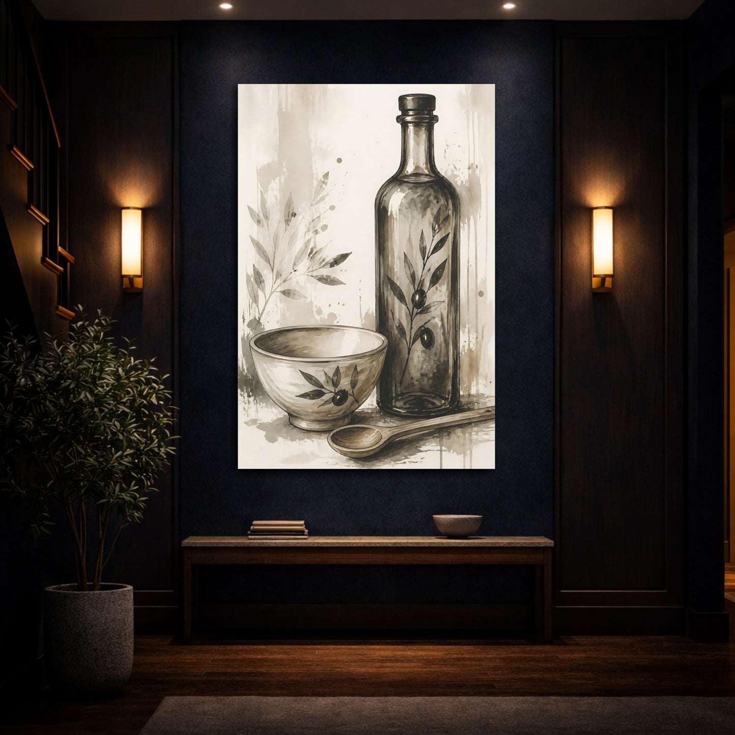 Mockup 4. Nature Olive Still Life Brown And Beige shown as stretched canvas wall art