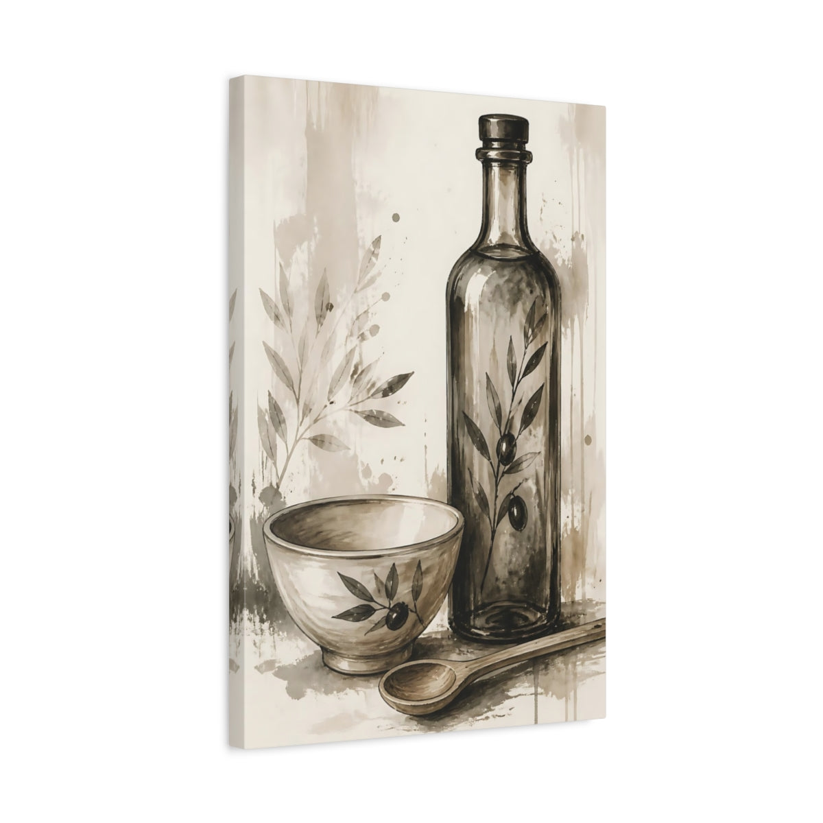 Side Mockup 3. Nature Olive Still Life Brown And Beige shown as stretched canvas wall art