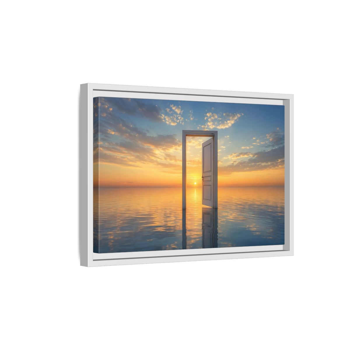 Side Mockup 4. Nature Open Door Orange Blue Sunset shown as stretched canvas wall art