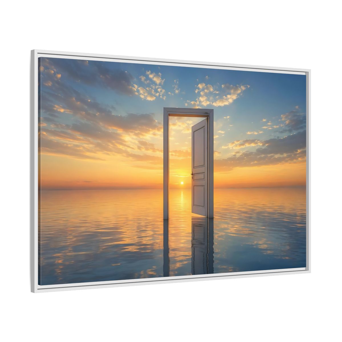Side Mockup 7. Nature Open Door Orange Blue Sunset shown as stretched canvas wall art