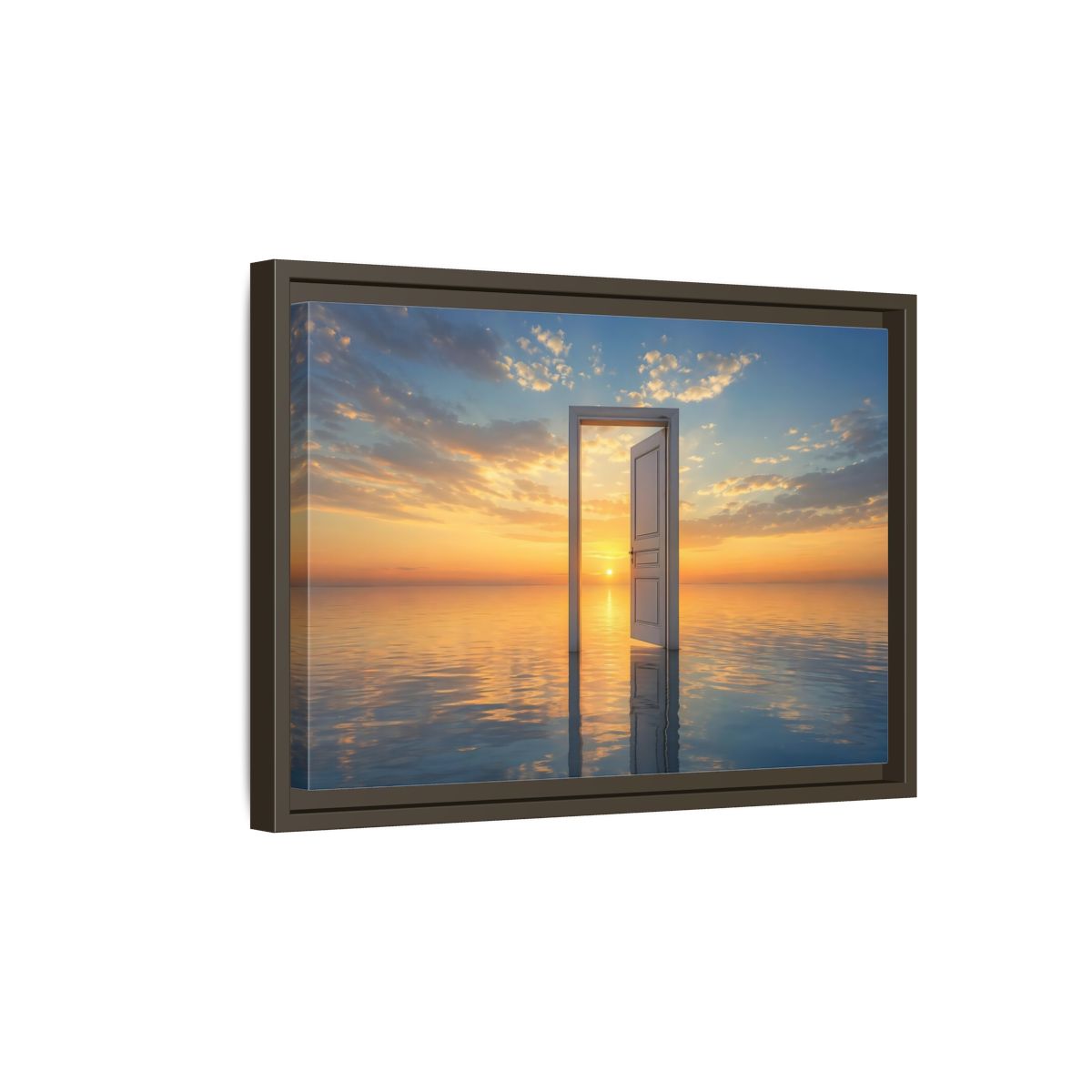 Side Mockup 5. Nature Open Door Orange Blue Sunset shown as stretched canvas wall art