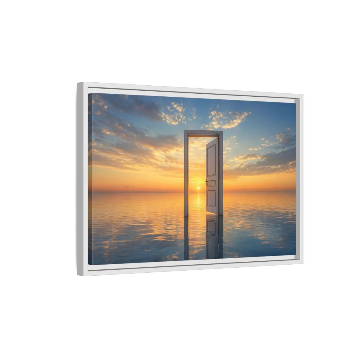 Side Mockup 1. Nature Open Door Orange Blue Sunset shown as stretched canvas wall art