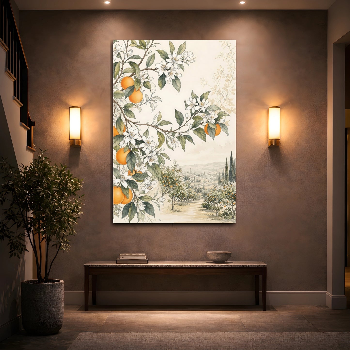 Mockup 2. Nature Orange Blossoms Orange Grove shown as stretched canvas wall art