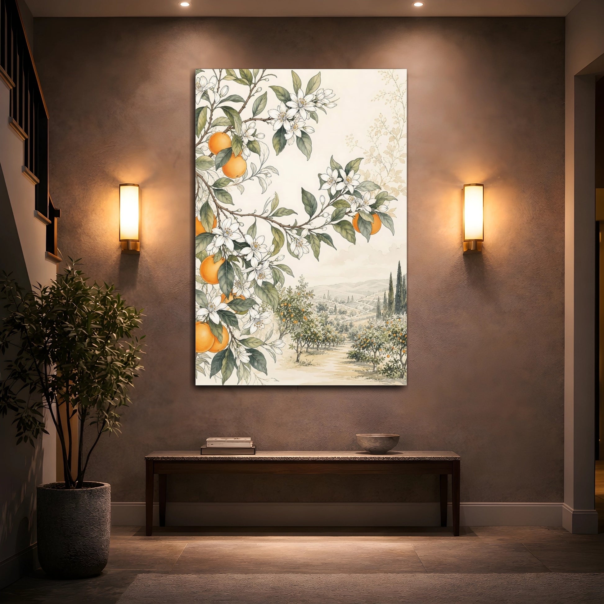 Mockup 2. Nature Orange Blossoms Orange Grove shown as stretched canvas wall art
