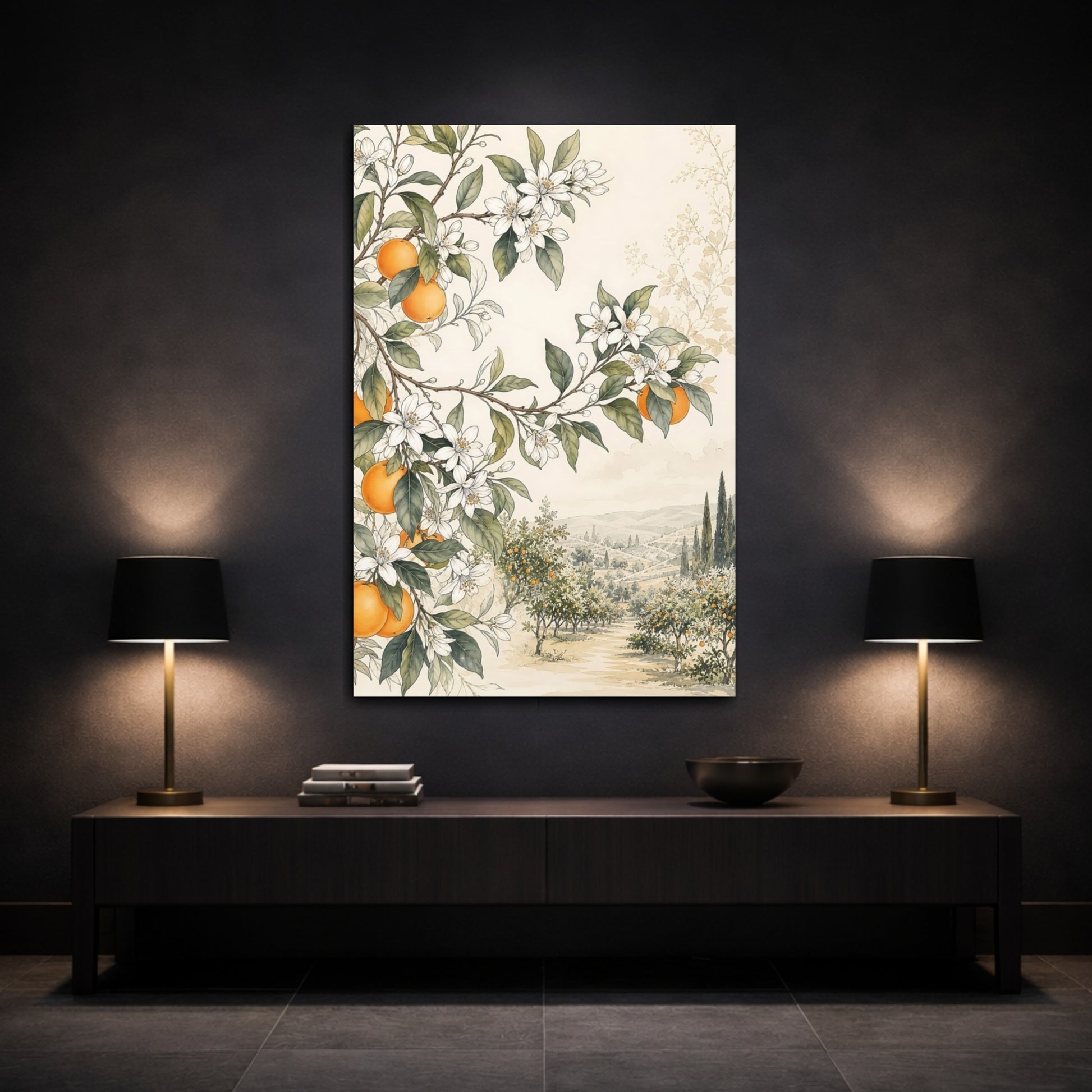 Mockup 3. Nature Orange Blossoms Orange Grove shown as stretched canvas wall art
