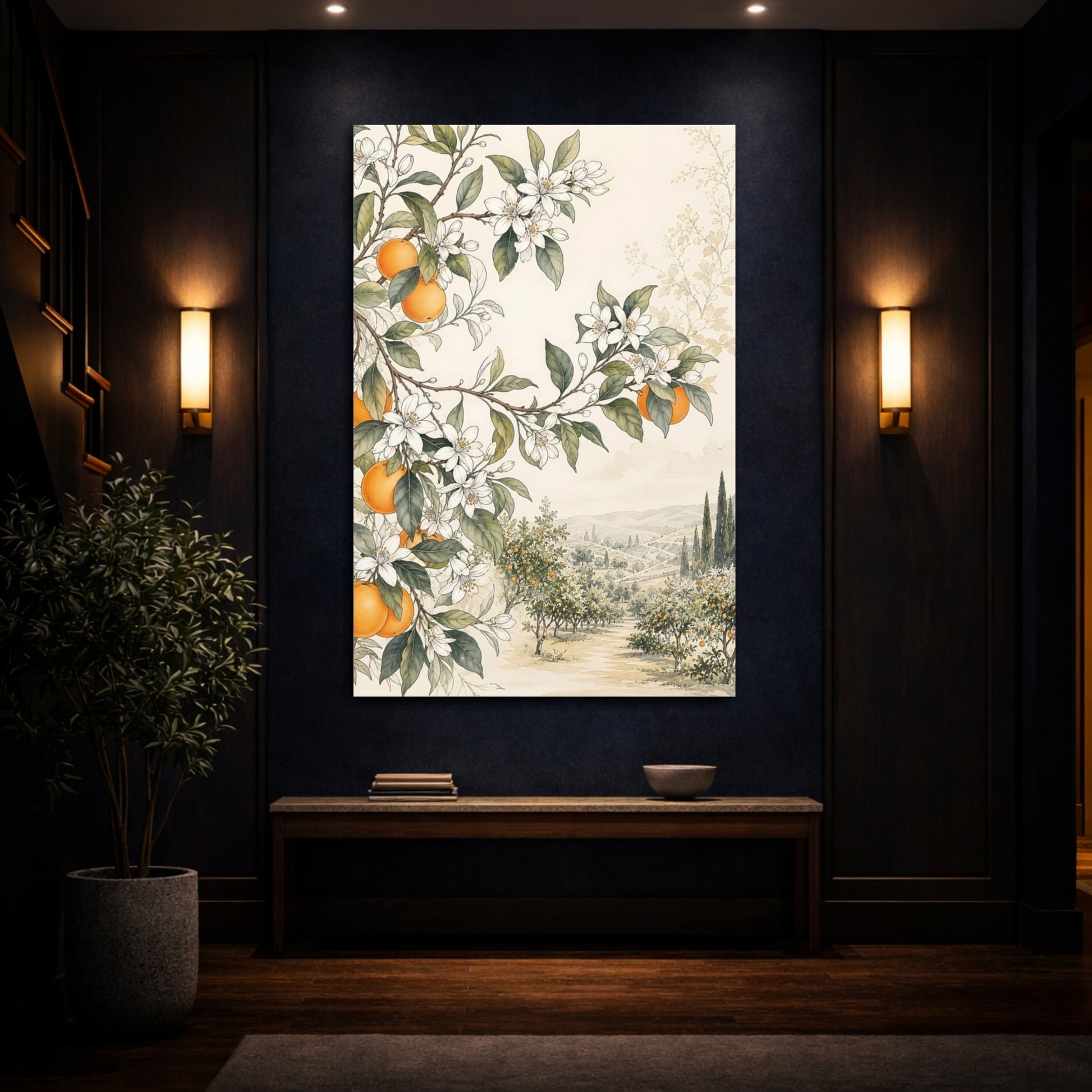 Mockup 4. Nature Orange Blossoms Orange Grove shown as stretched canvas wall art