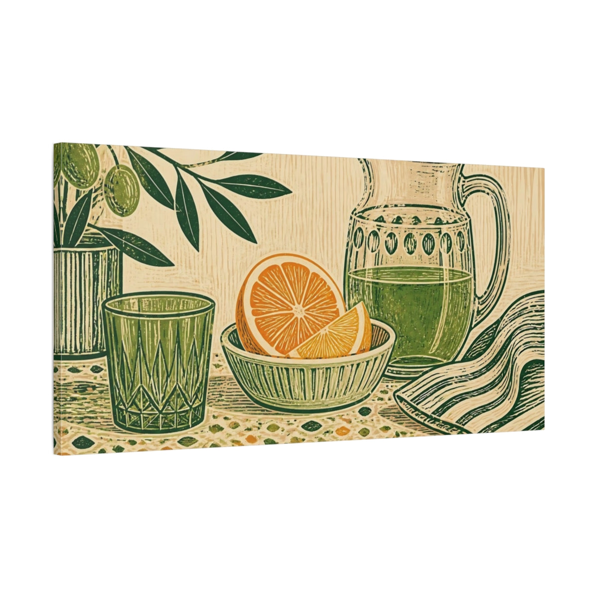 Main Mockup. Nature Oranges Green Orange Still Life shown as canvas print