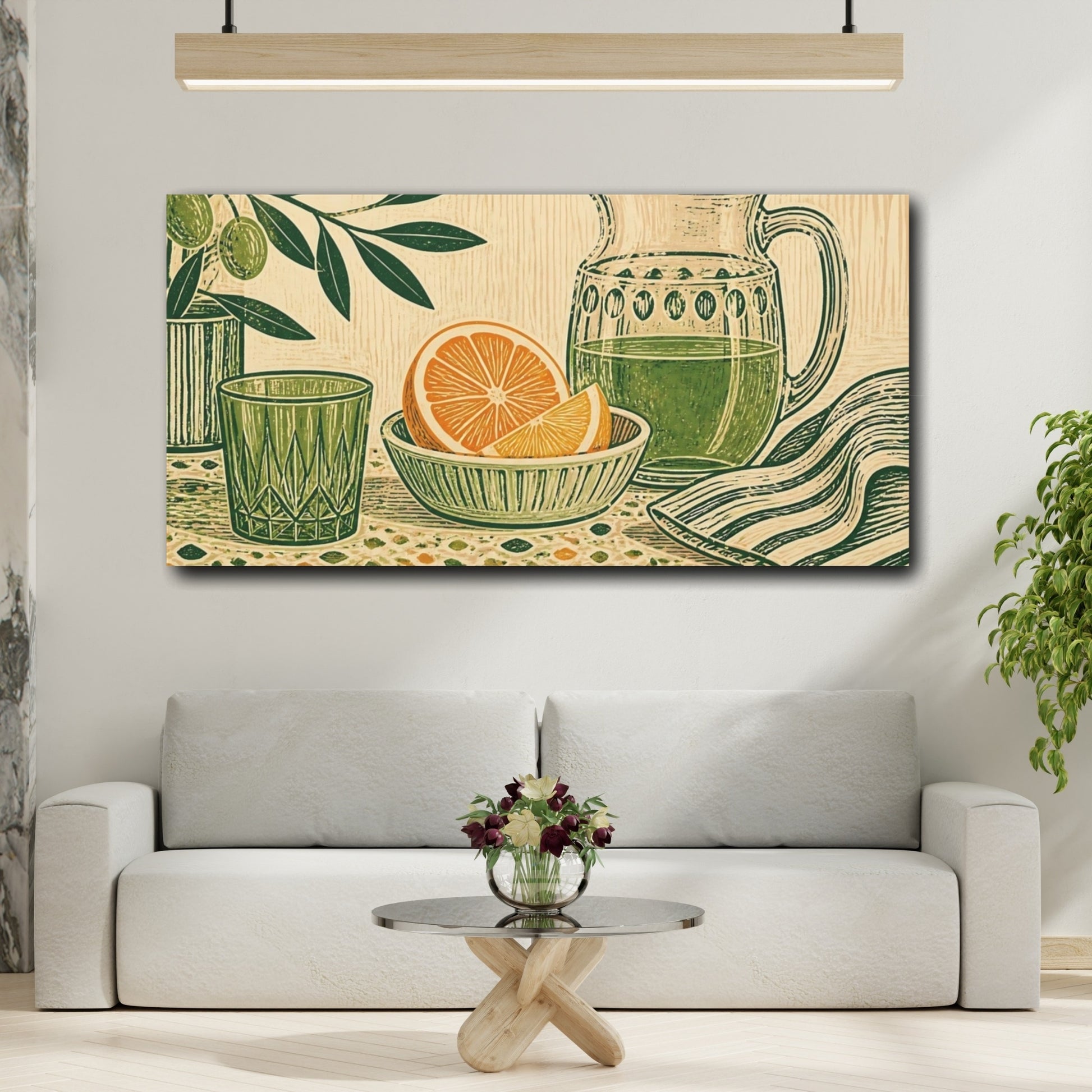 Mockup 2. Nature Oranges Green Orange Still Life shown as canvas print