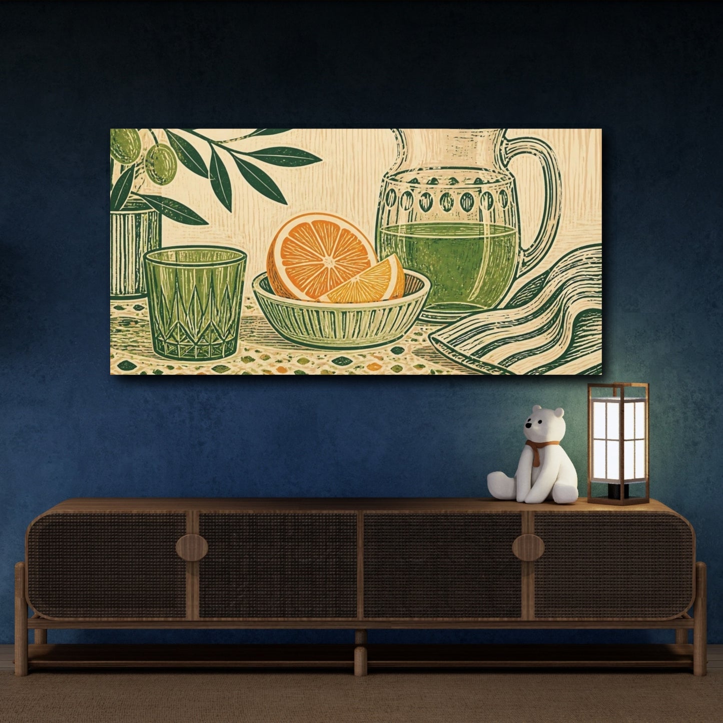Mockup 4. Nature Oranges Green Orange Still Life shown as canvas print