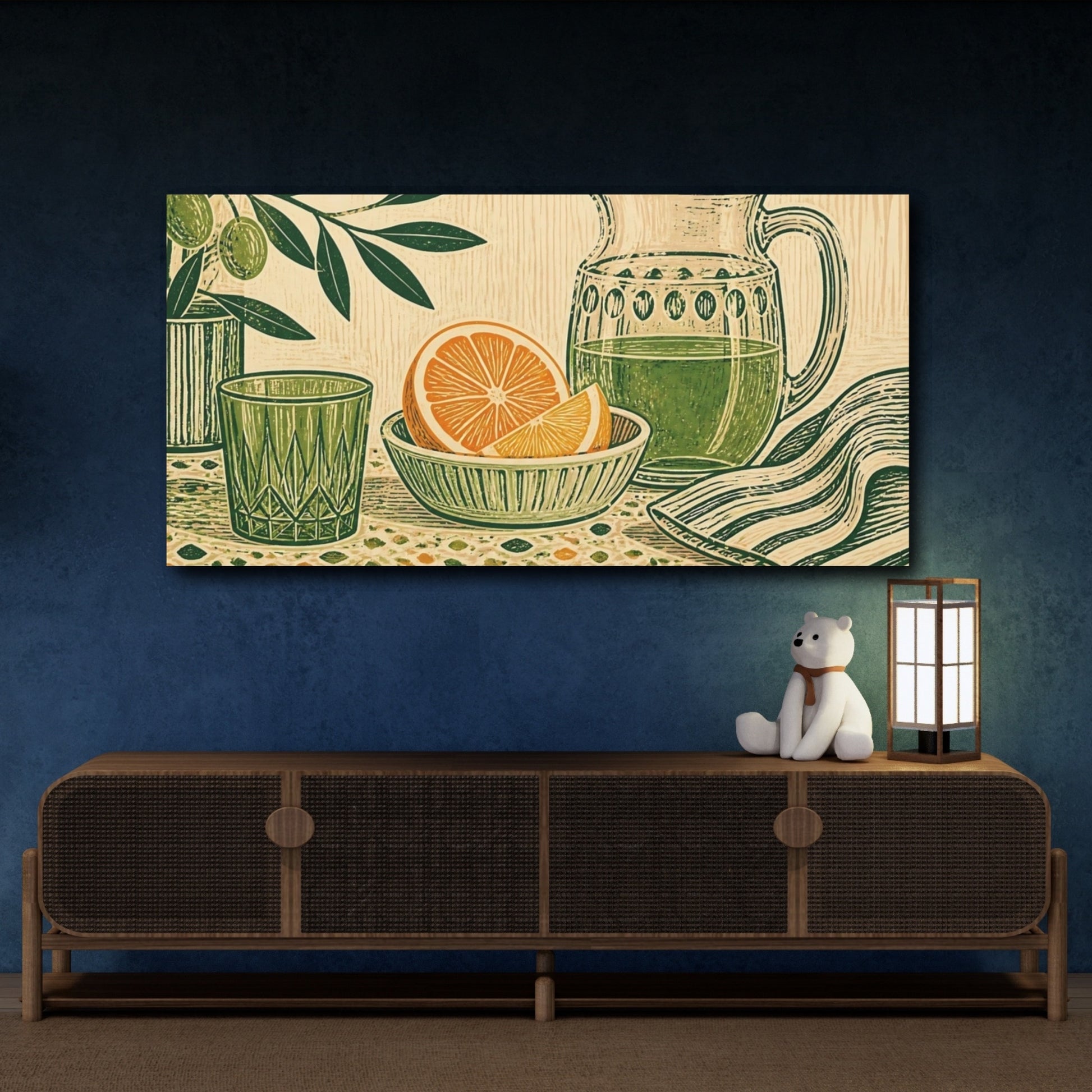 Mockup 4. Nature Oranges Green Orange Still Life shown as canvas print