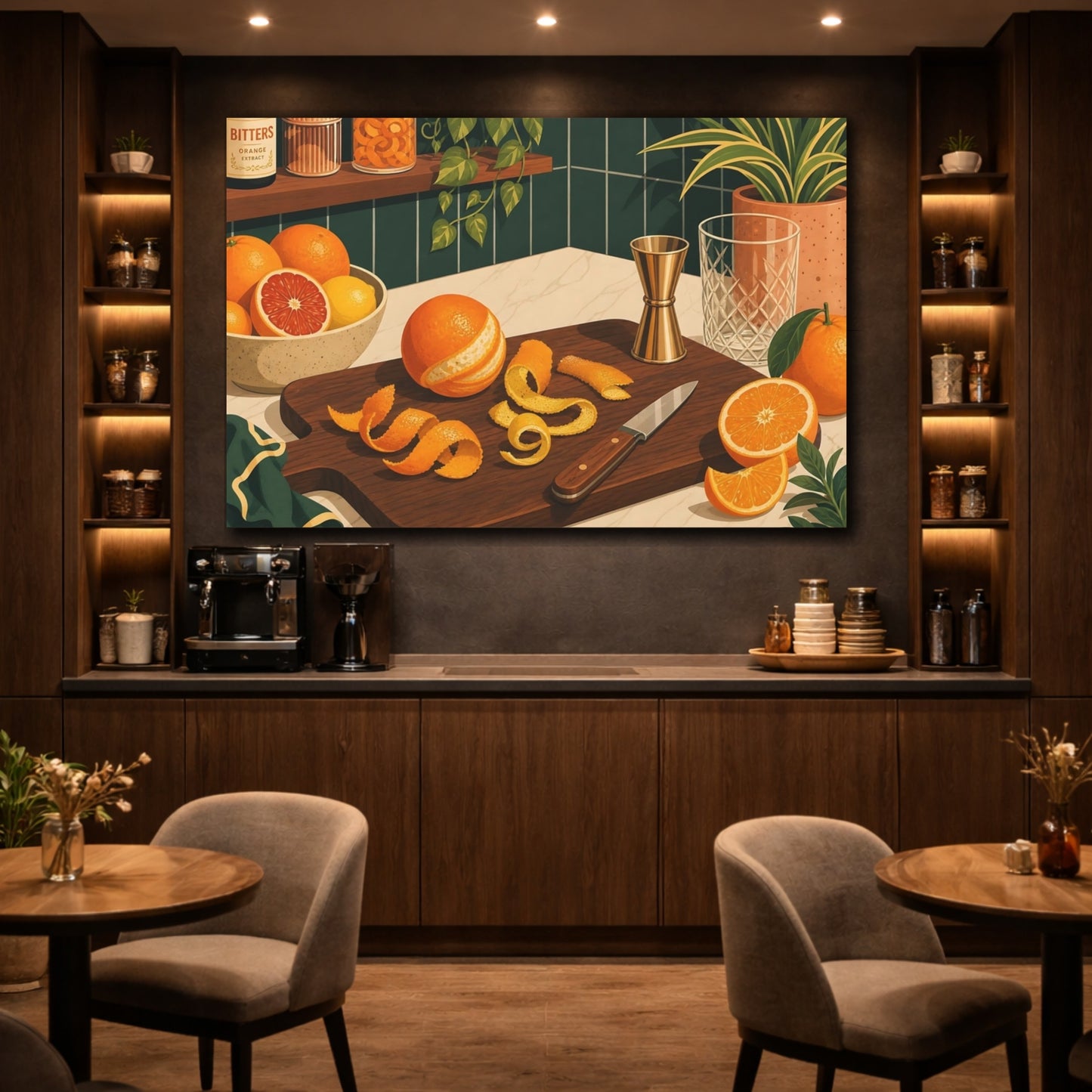 Mockup 4. Nature Oranges Orange And Green shown as stretched canvas wall art