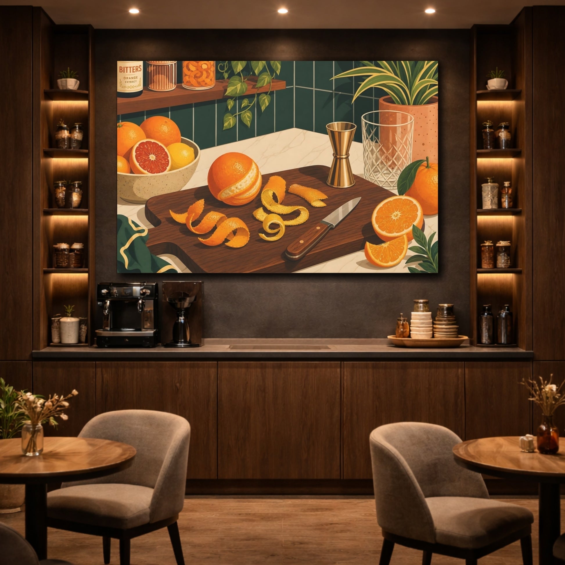 Mockup 4. Nature Oranges Orange And Green shown as stretched canvas wall art