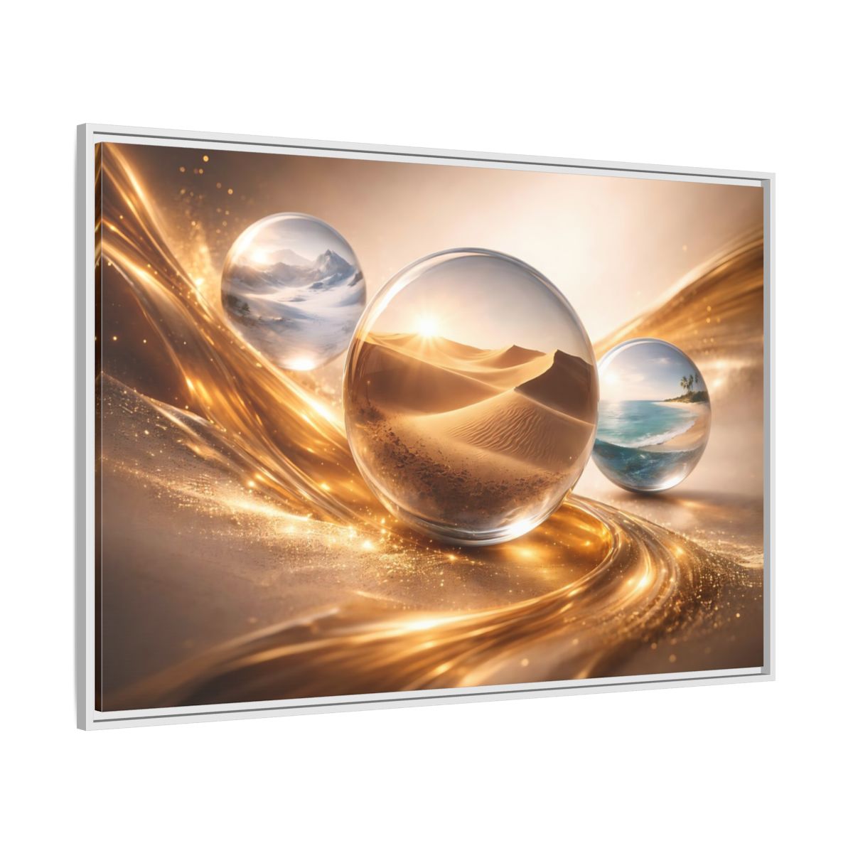 Side Mockup 7. Nature Nature Orbs Golden Nature Spheres shown as stretched canvas wall art