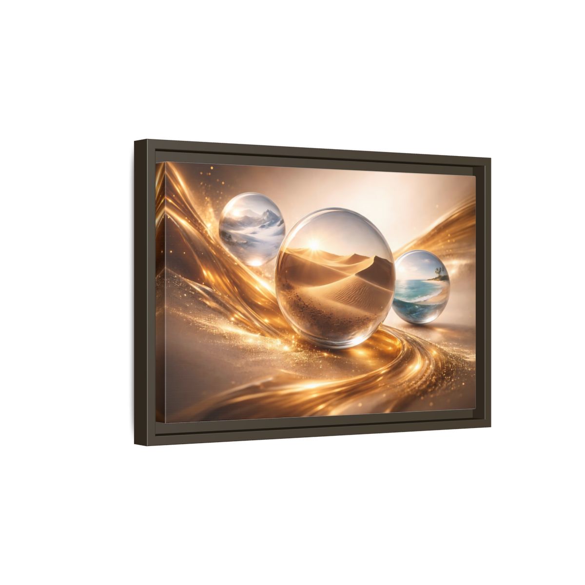 Side Mockup 5. Nature Nature Orbs Golden Nature Spheres shown as stretched canvas wall art