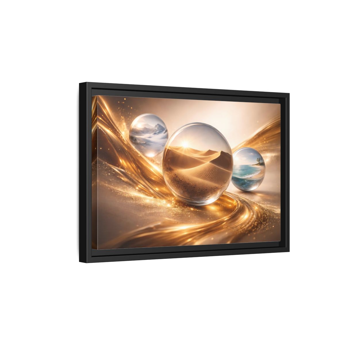 Side Mockup 6. Nature Nature Orbs Golden Nature Spheres shown as stretched canvas wall art