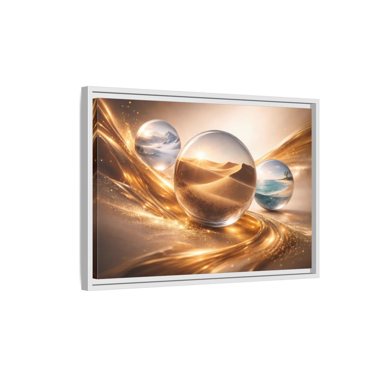 Side Mockup 1. Nature Nature Orbs Golden Nature Spheres shown as stretched canvas wall art