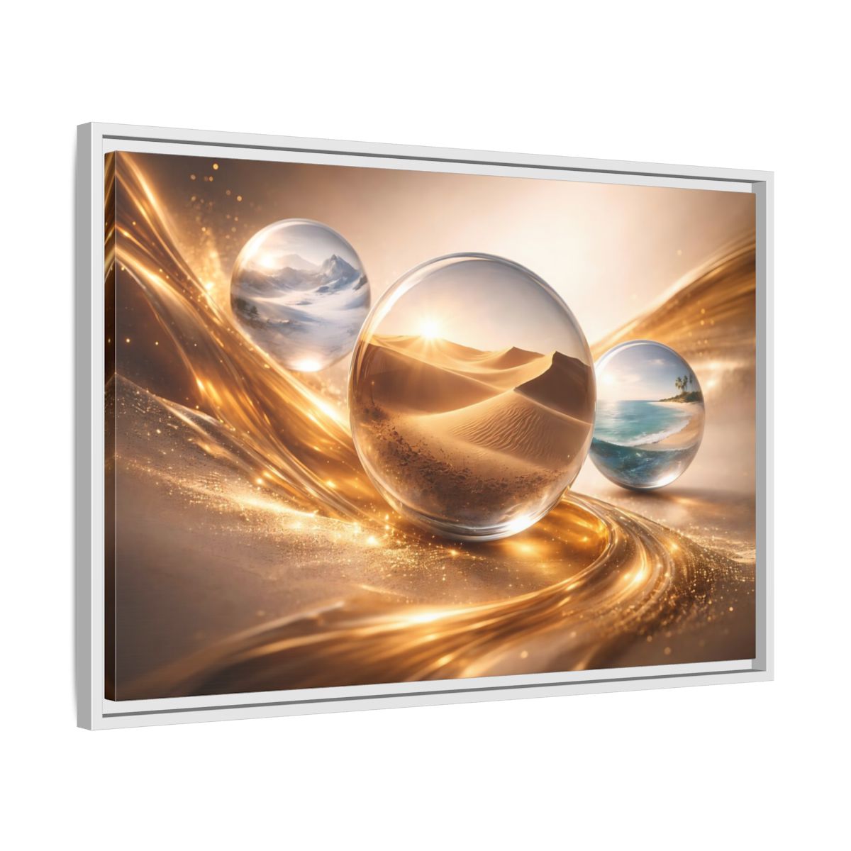 Side Mockup 10. Nature Nature Orbs Golden Nature Spheres shown as stretched canvas wall art