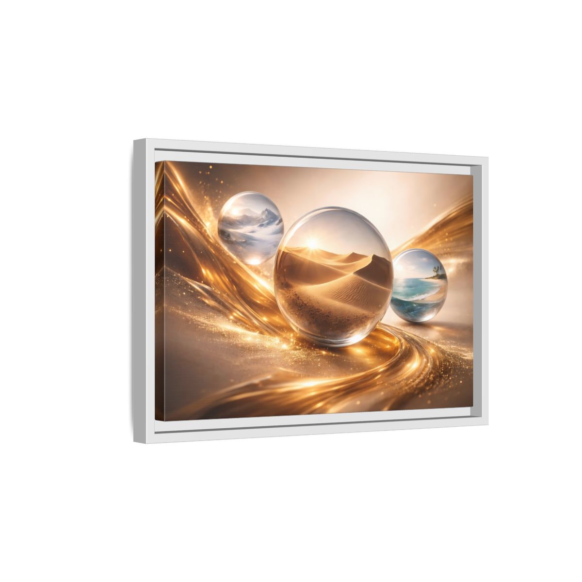 Side Mockup 4. Nature Nature Orbs Golden Nature Spheres shown as stretched canvas wall art