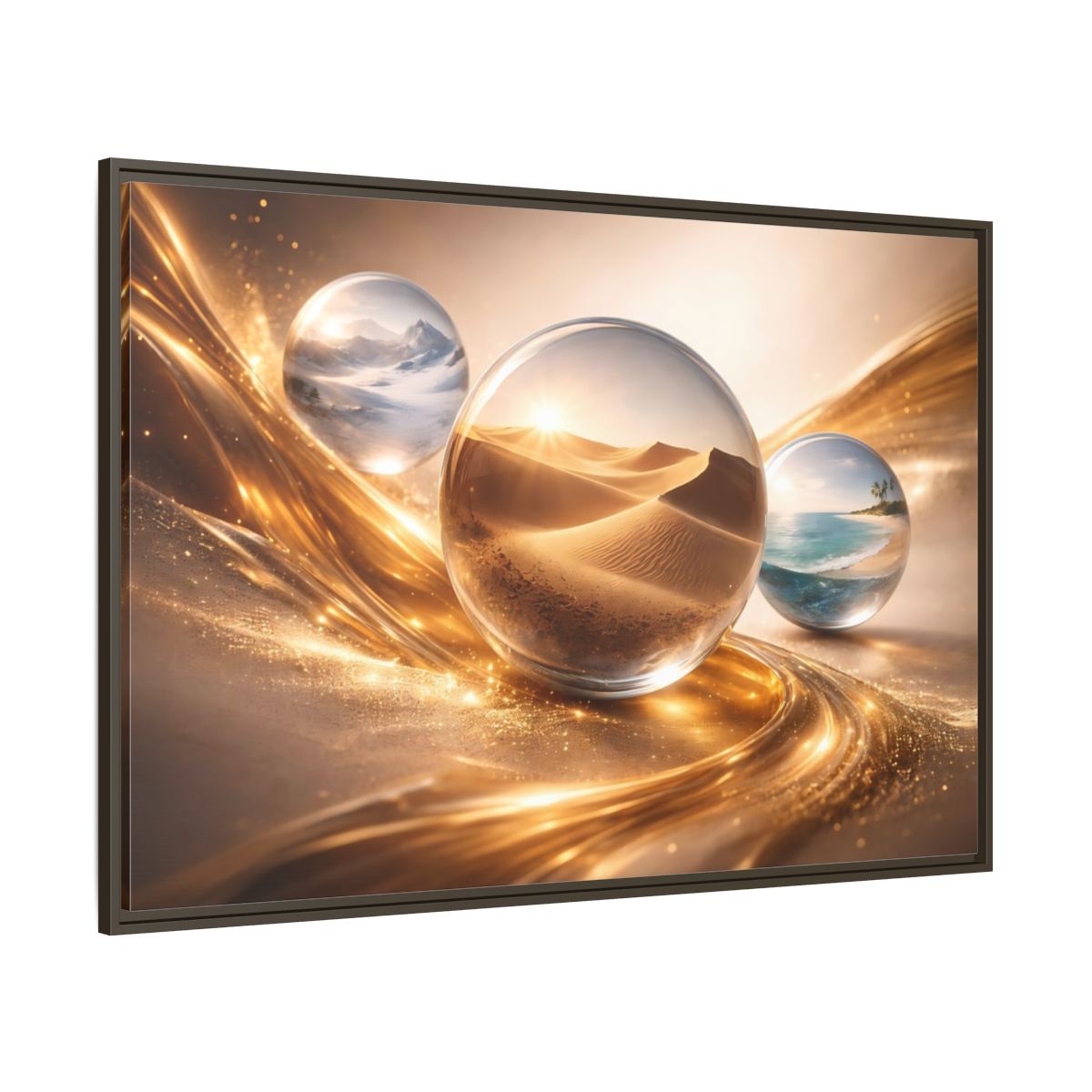 Side Mockup 8. Nature Nature Orbs Golden Nature Spheres shown as stretched canvas wall art