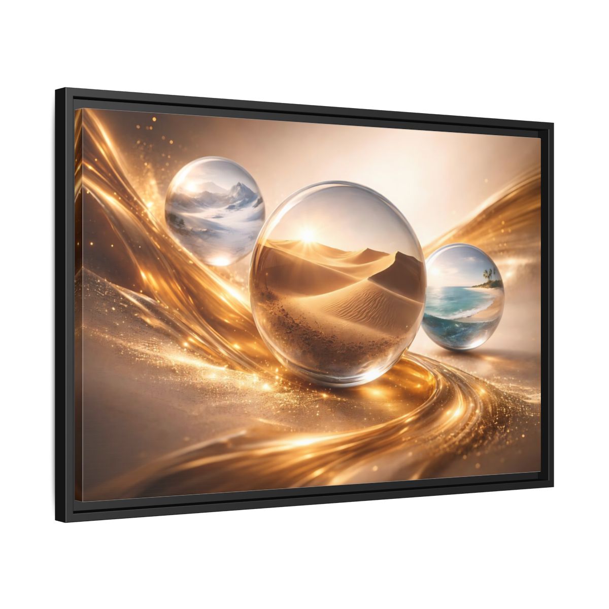 Side Mockup 14. Nature Nature Orbs Golden Nature Spheres shown as stretched canvas wall art