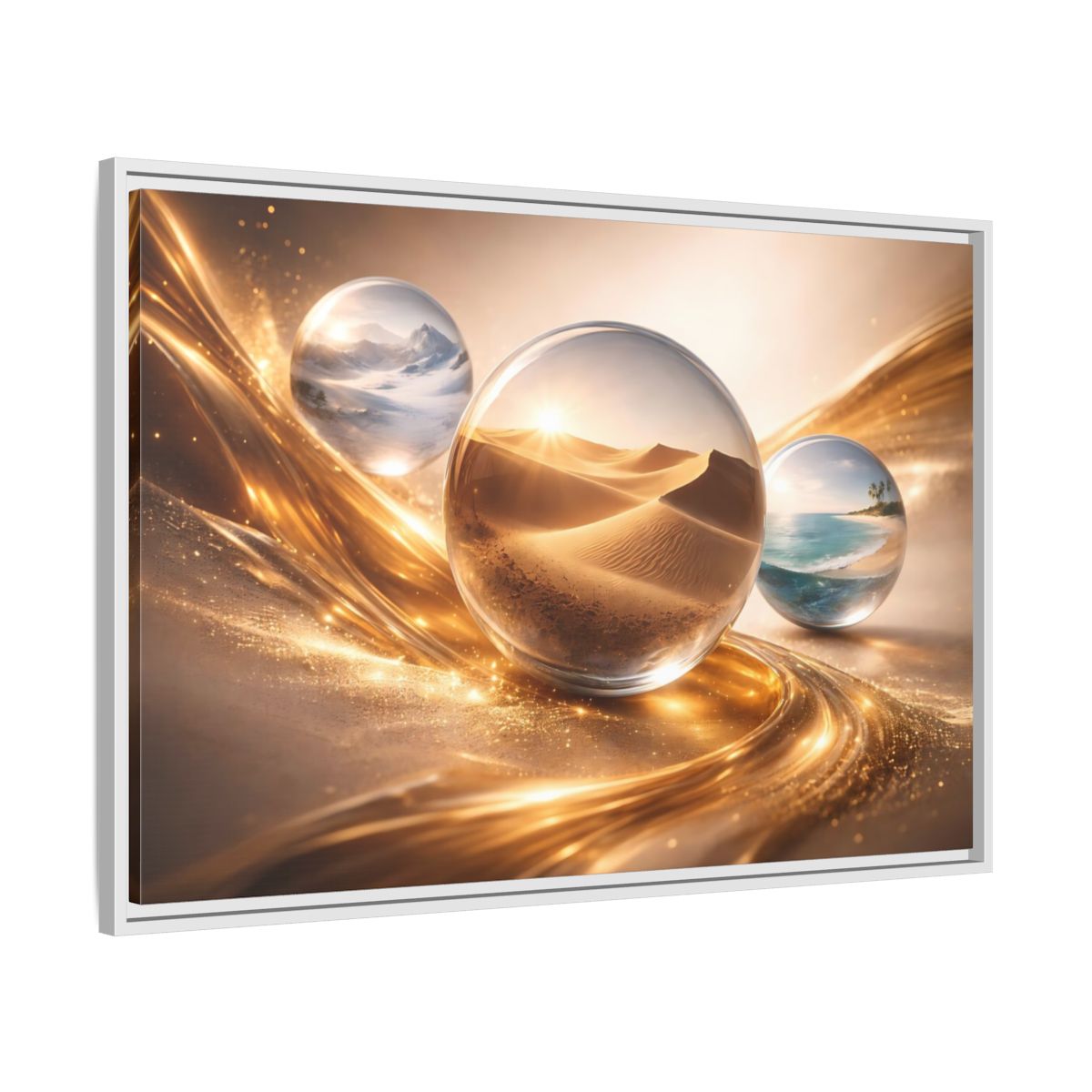 Side Mockup 9. Nature Nature Orbs Golden Nature Spheres shown as stretched canvas wall art