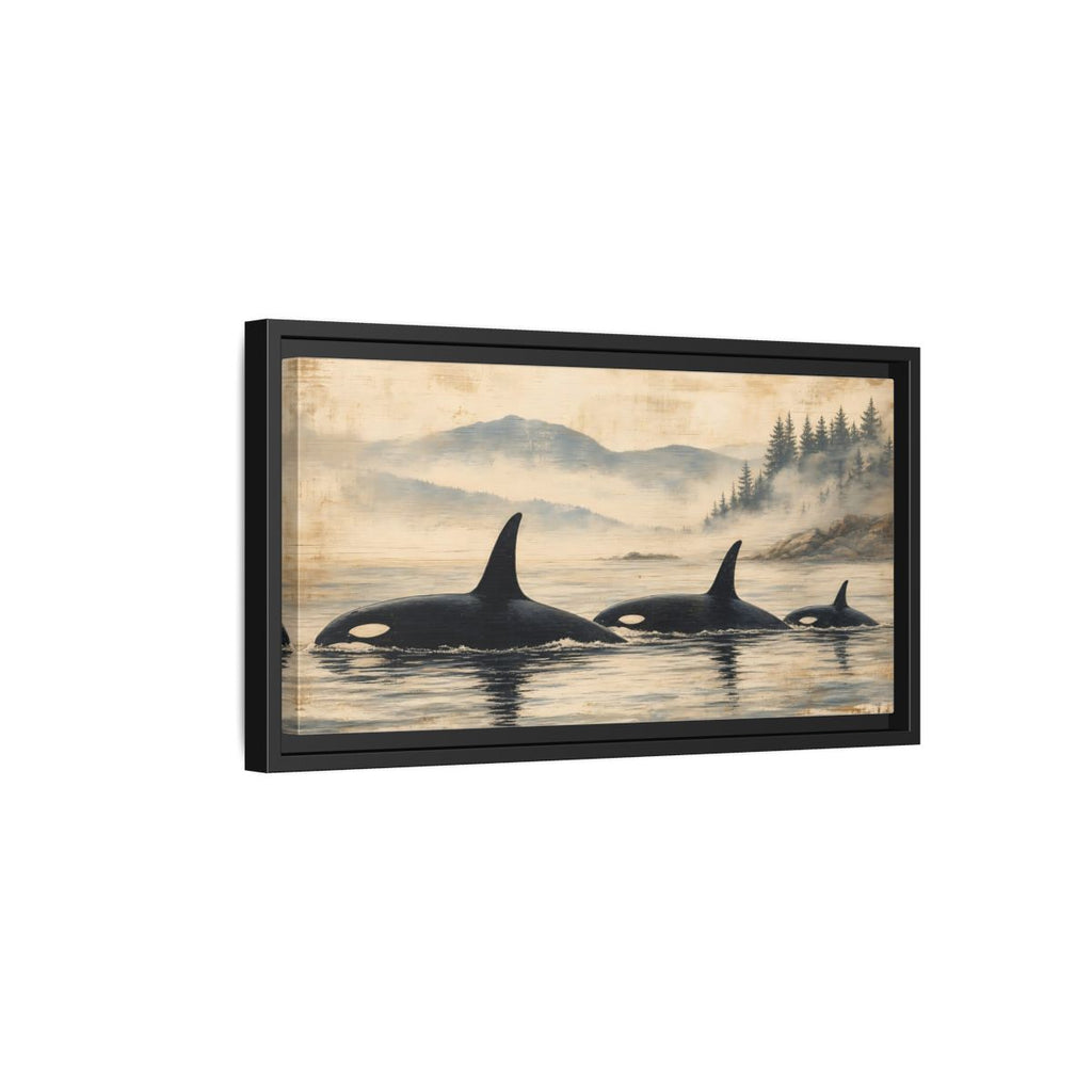 Side Mockup 8. Nature Orca Whales Rustic Orcas Ocean shown as stretched canvas wall art