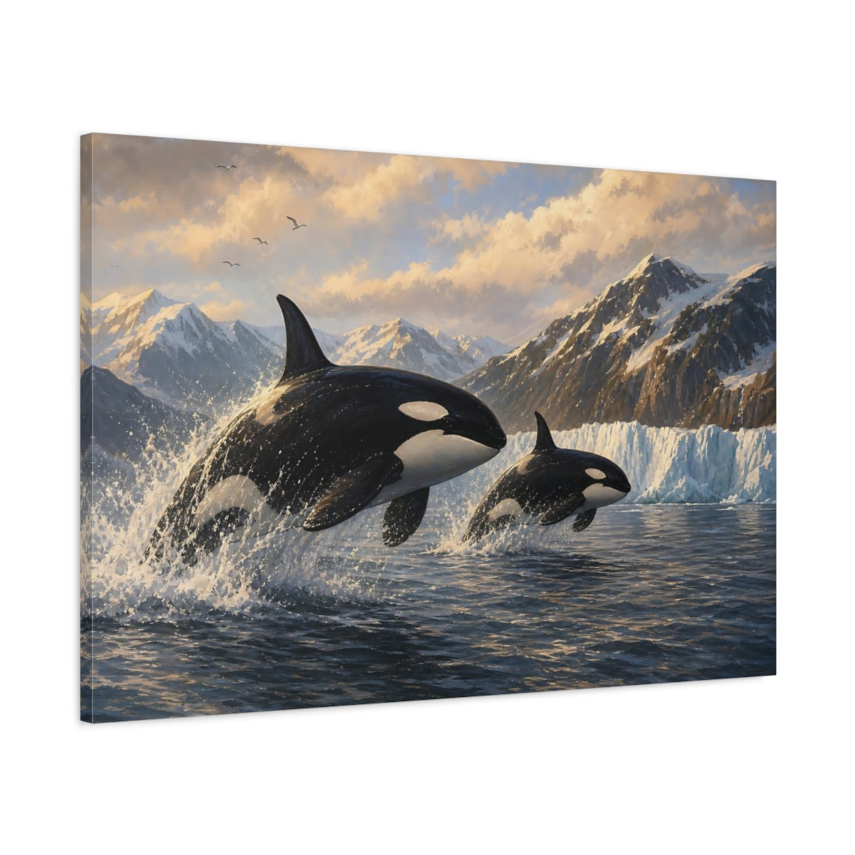 Main Mockup. Nature Orcas Orcas Ocean Mountains shown as stretched canvas wall art