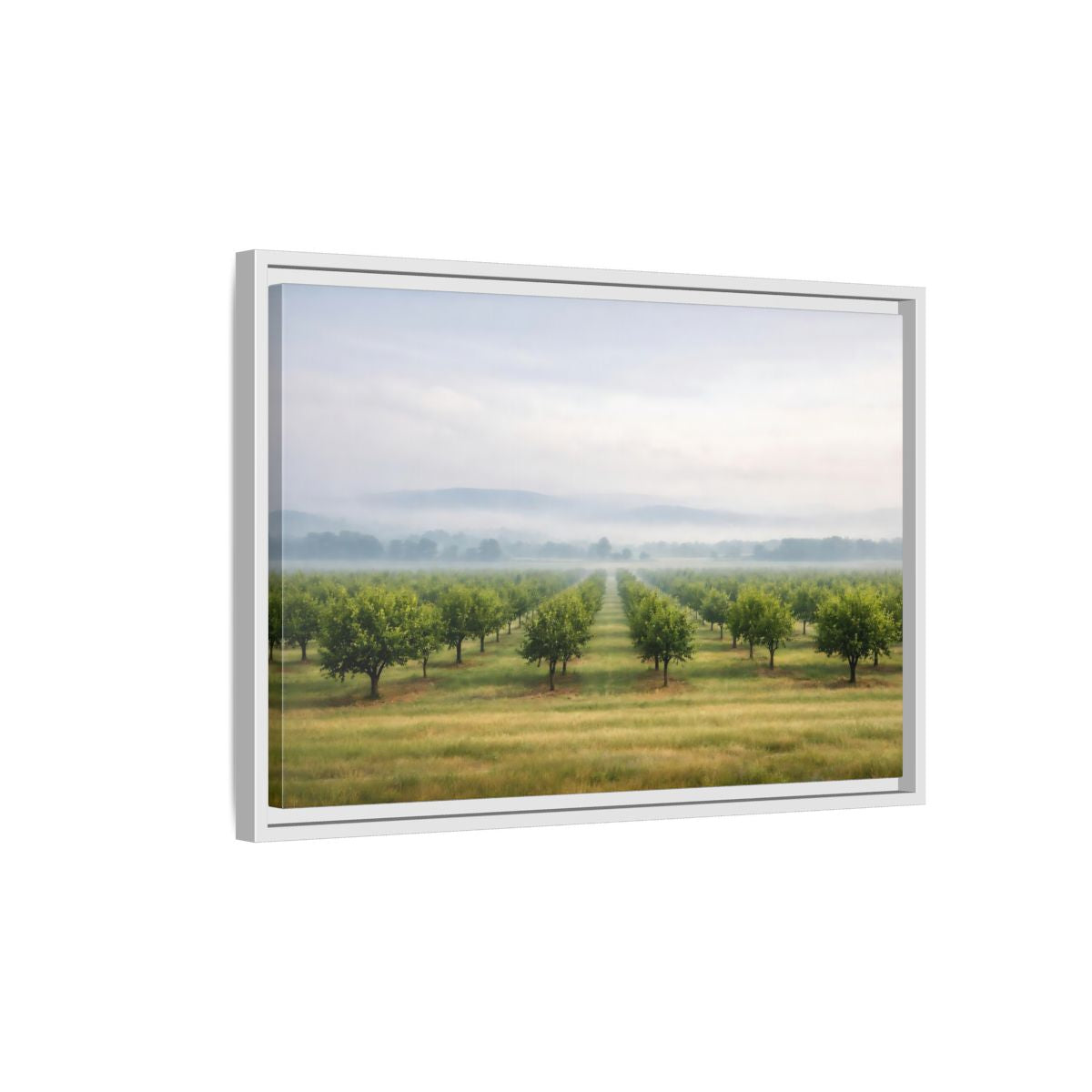Side Mockup 1. Nature Orchard Misty Green Orchard shown as stretched canvas wall art
