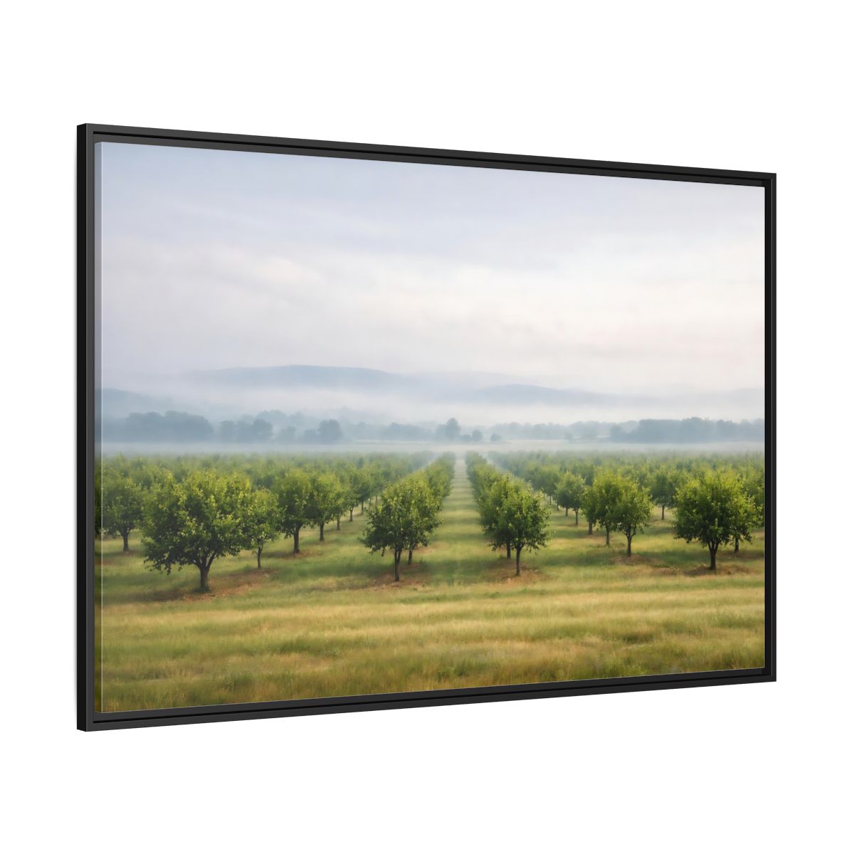 Side Mockup 12. Nature Orchard Misty Green Orchard shown as stretched canvas wall art