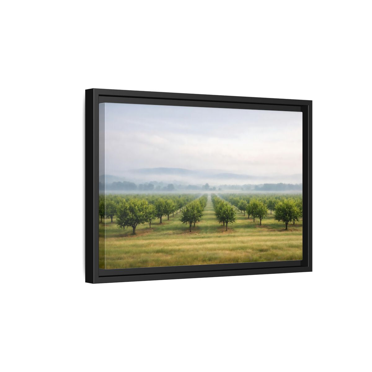Side Mockup 6. Nature Orchard Misty Green Orchard shown as stretched canvas wall art