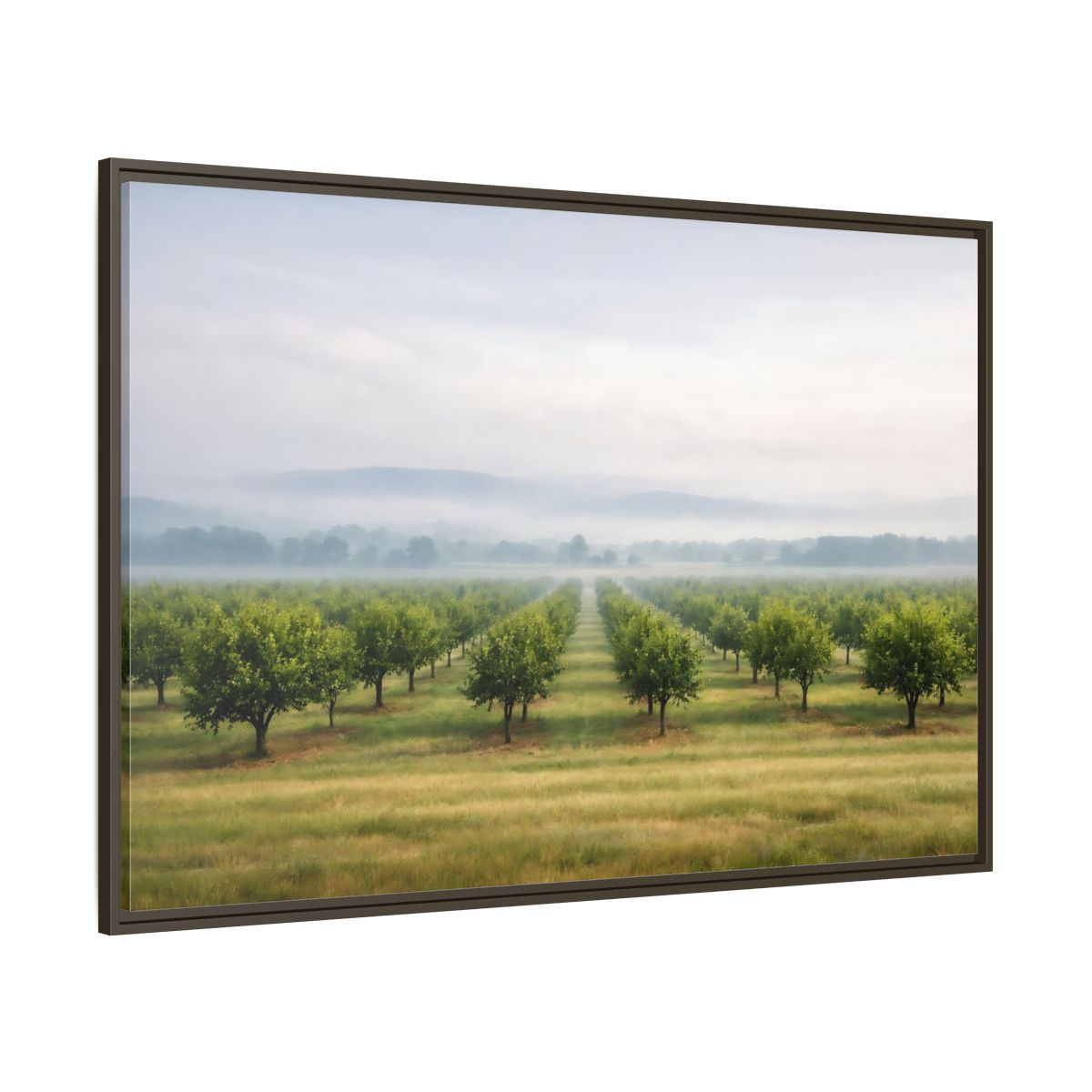 Side Mockup 8. Nature Orchard Misty Green Orchard shown as stretched canvas wall art