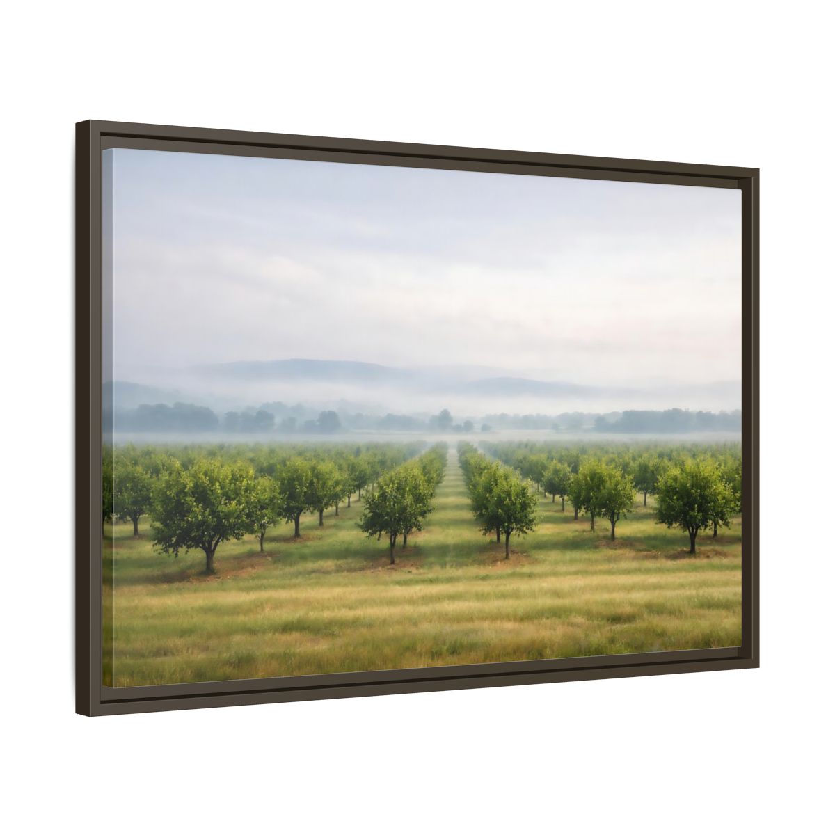 Side Mockup 11. Nature Orchard Misty Green Orchard shown as stretched canvas wall art