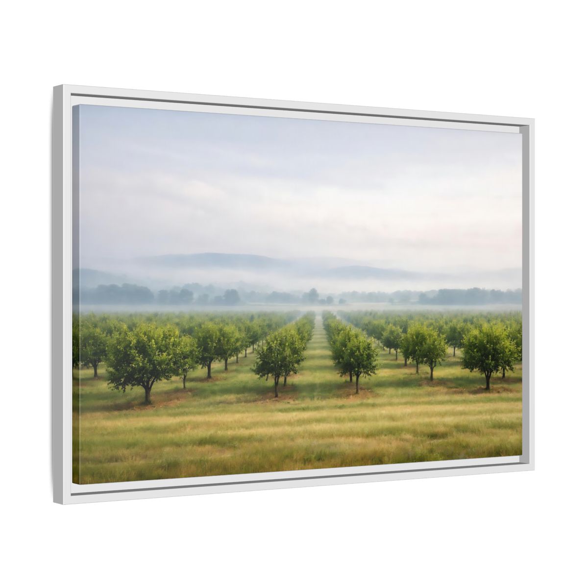 Side Mockup 10. Nature Orchard Misty Green Orchard shown as stretched canvas wall art