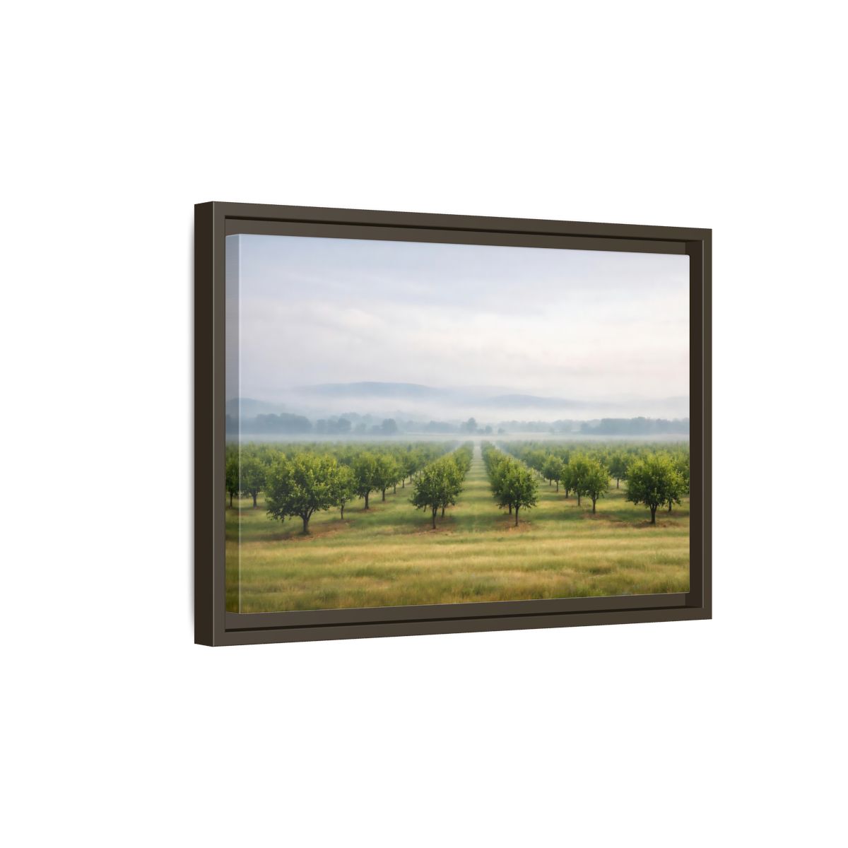 Side Mockup 5. Nature Orchard Misty Green Orchard shown as stretched canvas wall art