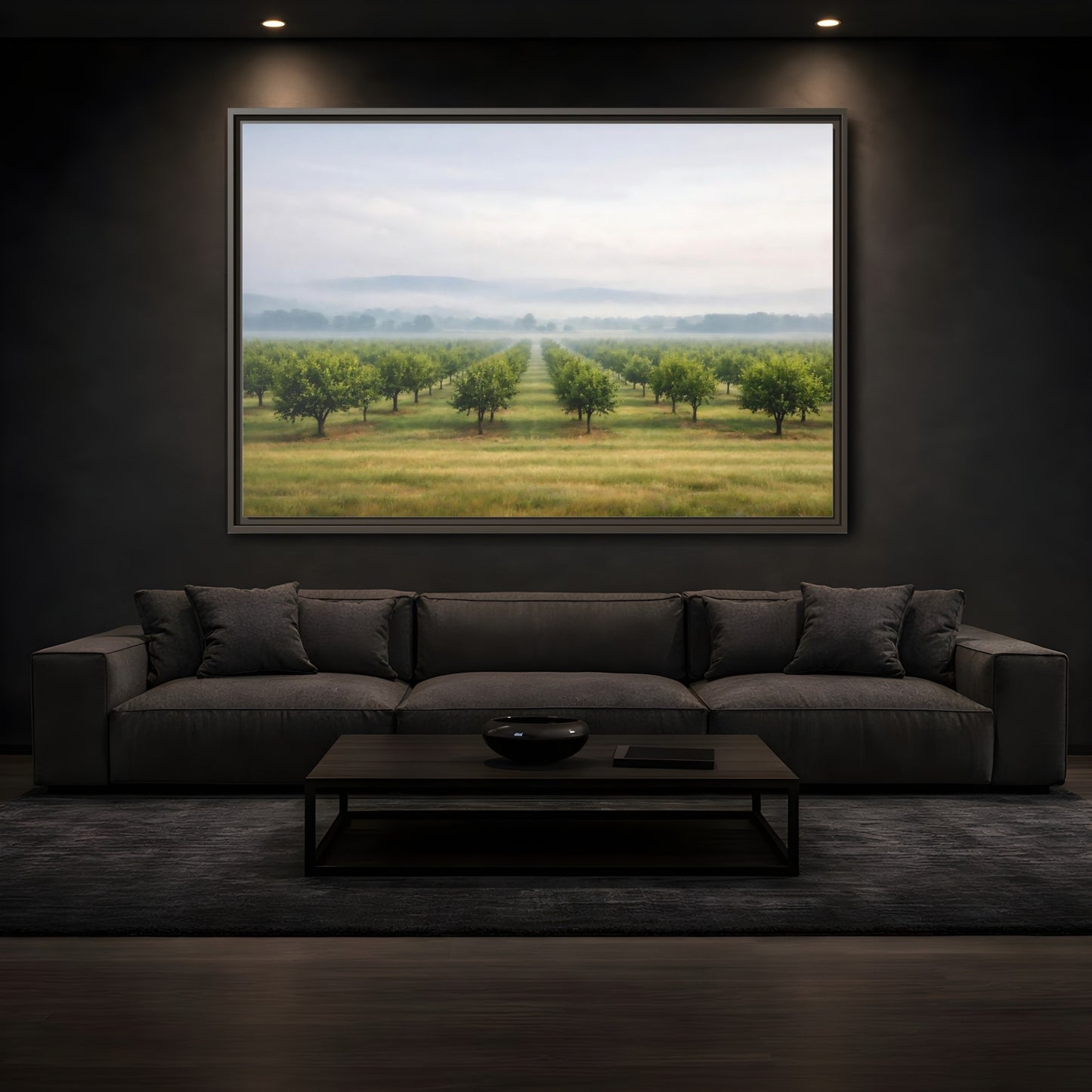 Mockup 3. Nature Orchard Misty Green Orchard shown as stretched canvas wall art